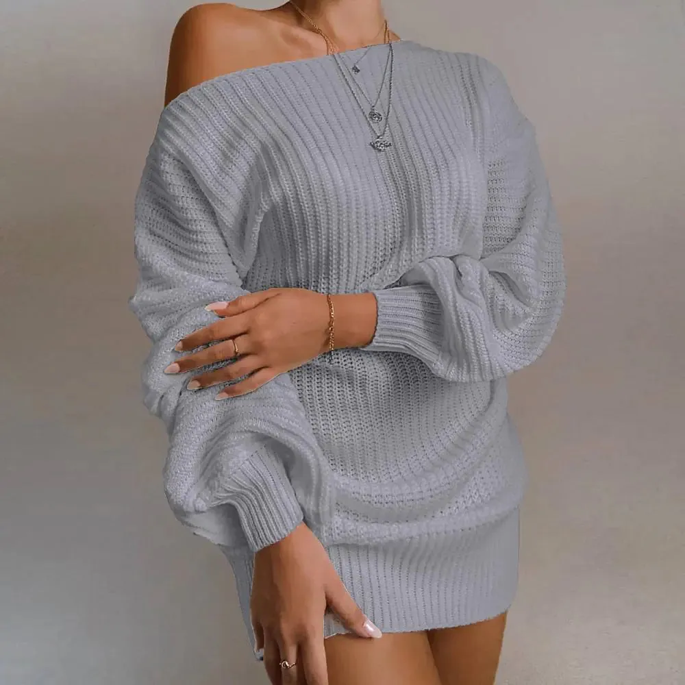 Off-Shoulder Women's Knitted Sweater Dress^