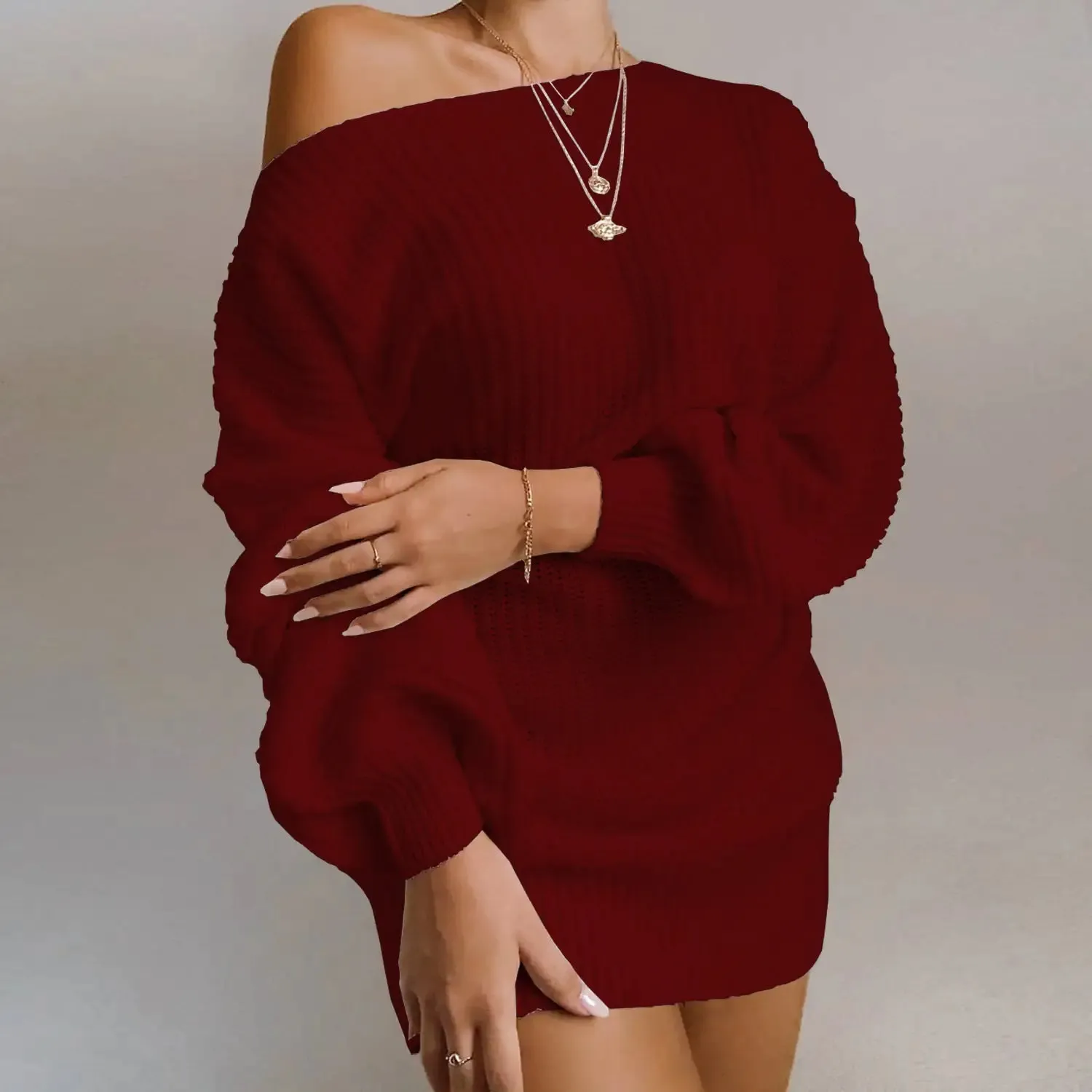 Off-Shoulder Women's Knitted Sweater Dress^