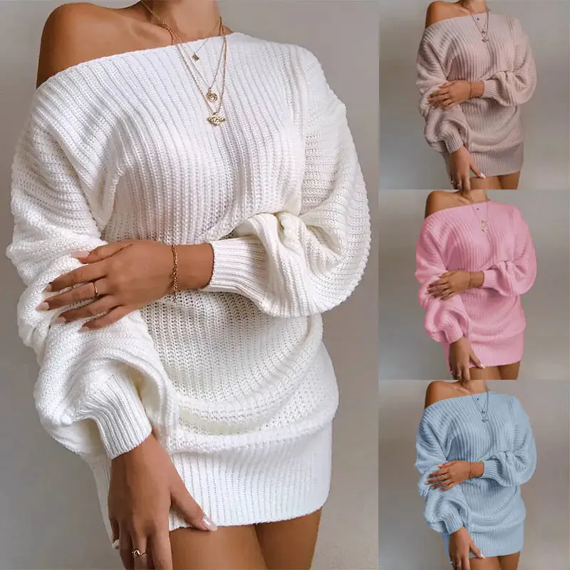 Off-Shoulder Women's Knitted Sweater Dress^