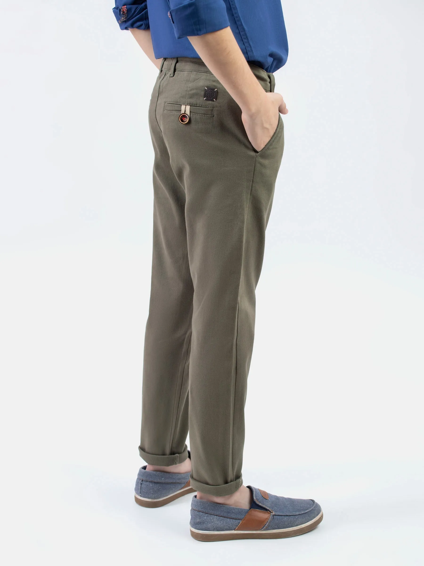 Olive Green Structured Casual Trouser