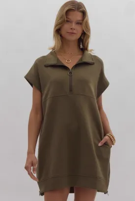 Olive Short Sleeve Sweatshirt Mini Dress