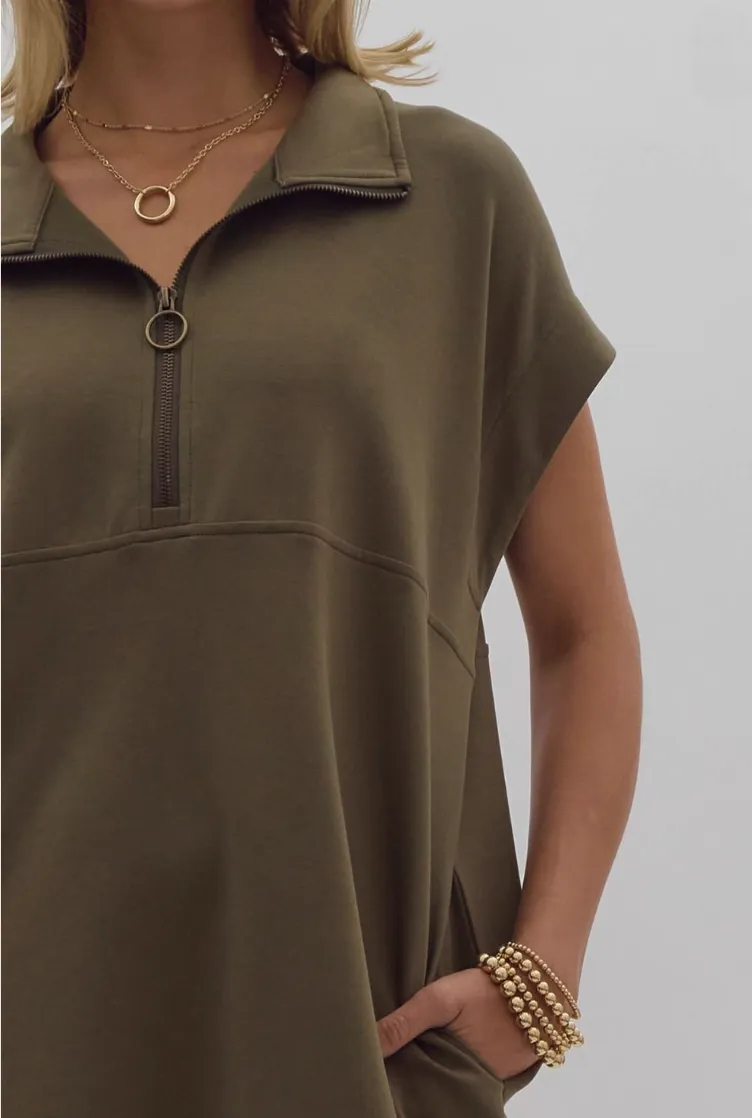 Olive Short Sleeve Sweatshirt Mini Dress