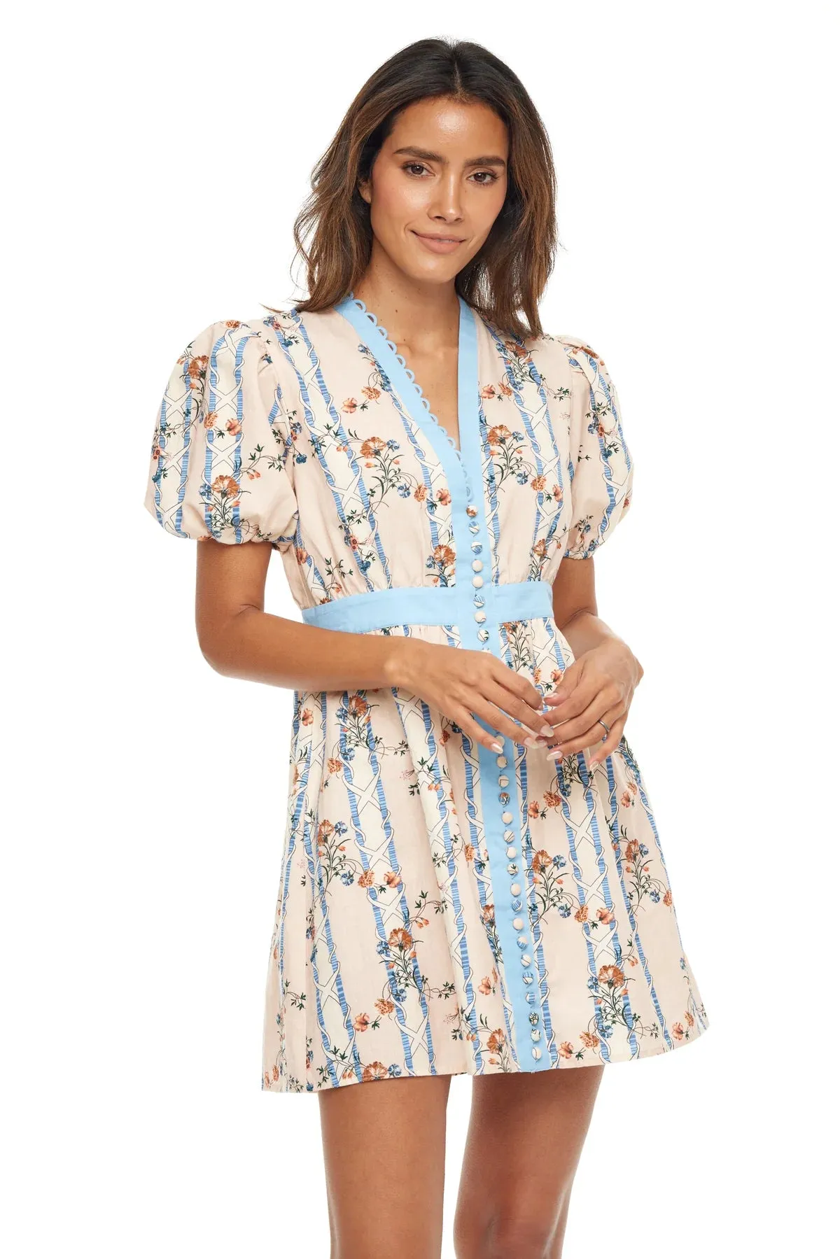 Peach/Blue Floral Linen Kendal Dress