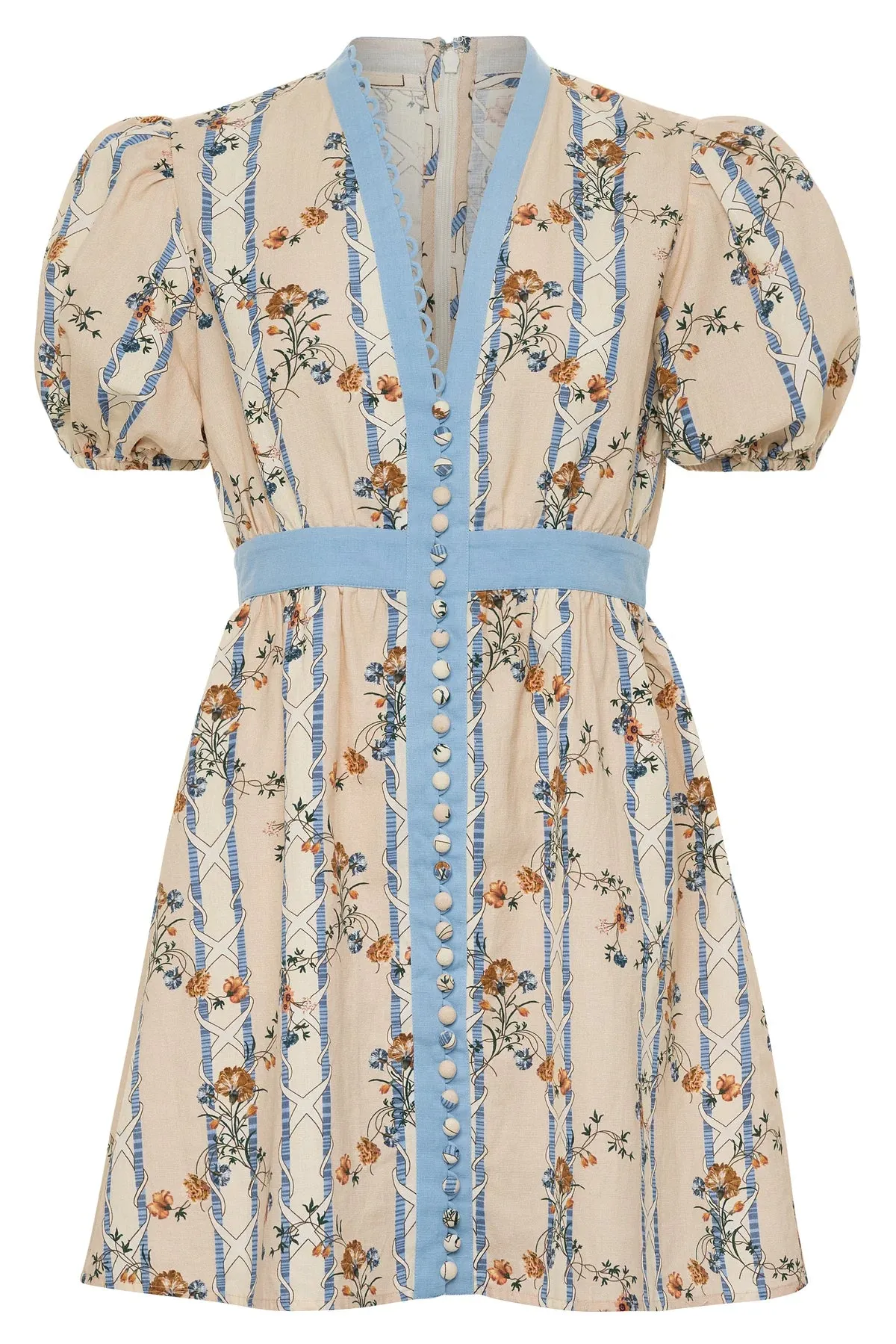 Peach/Blue Floral Linen Kendal Dress