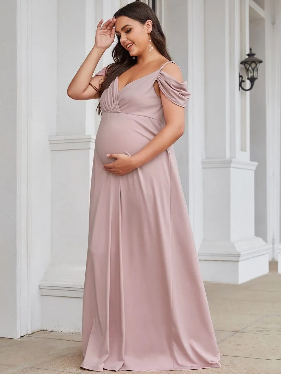 Plus Size Cold Shoulder V-Neck Column Maternity Dress