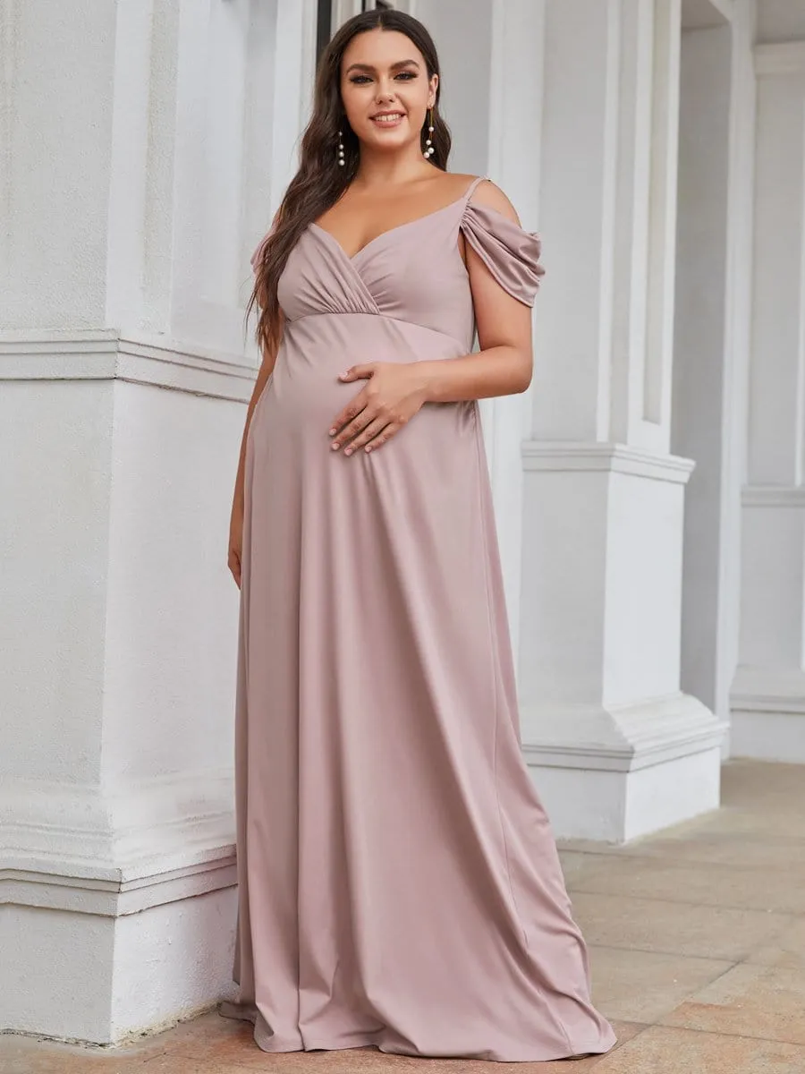 Plus Size Cold Shoulder V-Neck Column Maternity Dress