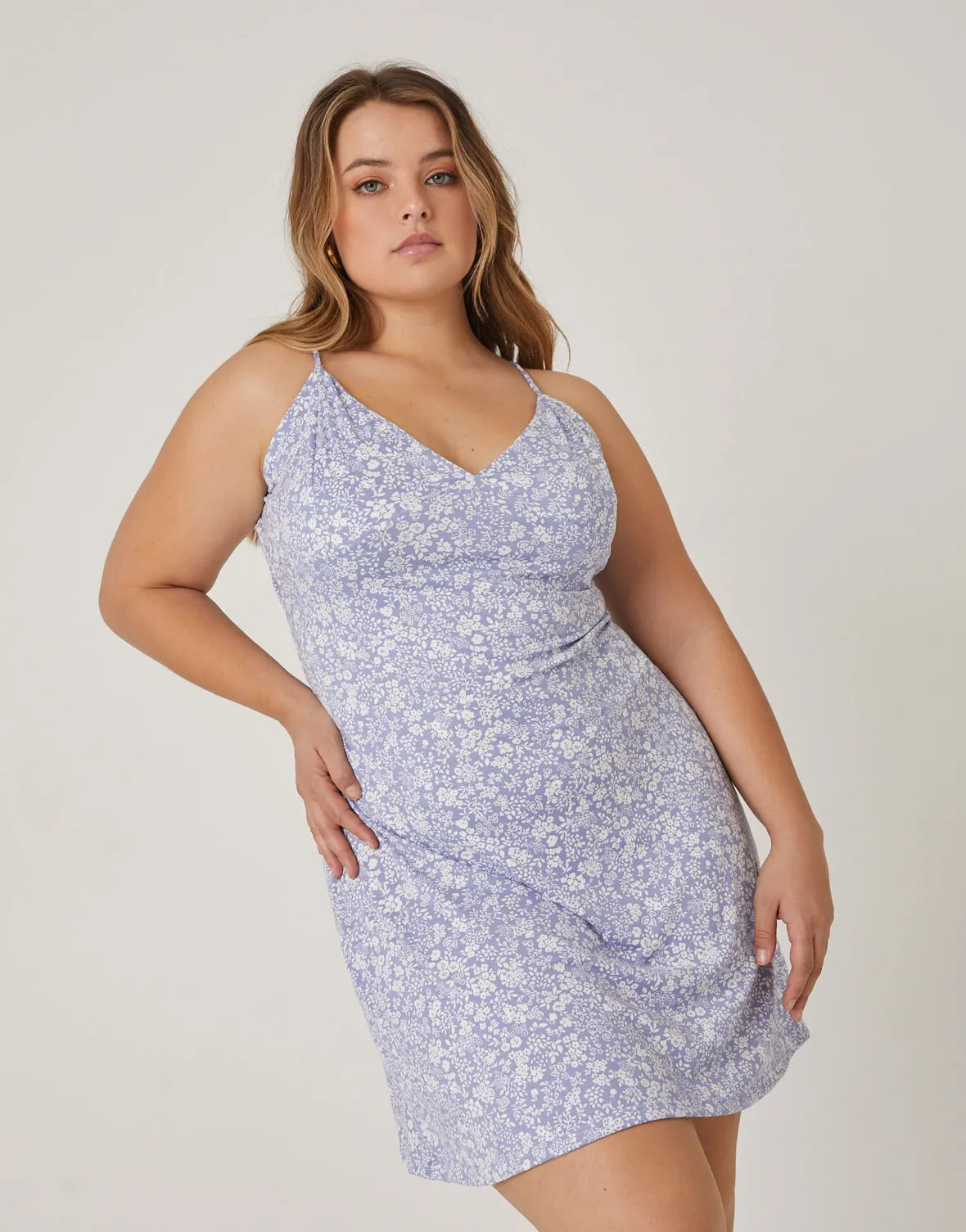 Plus Size Floral Stretch Mini Dress