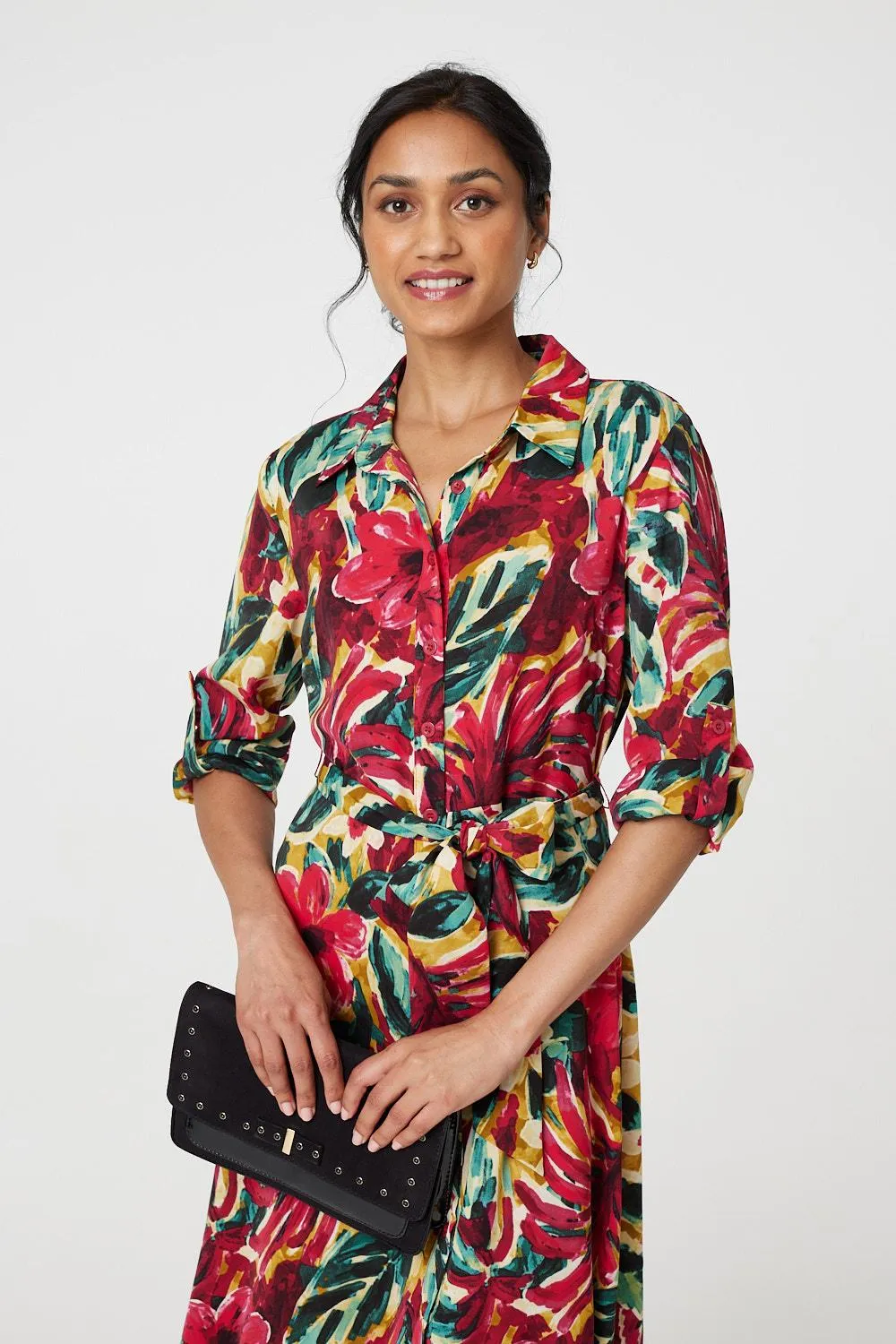 Printed Button Front Shirt Dress