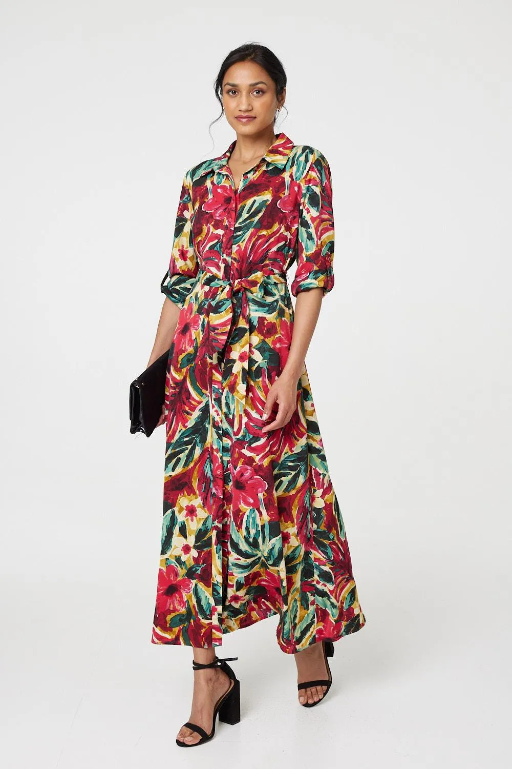 Printed Button Front Shirt Dress