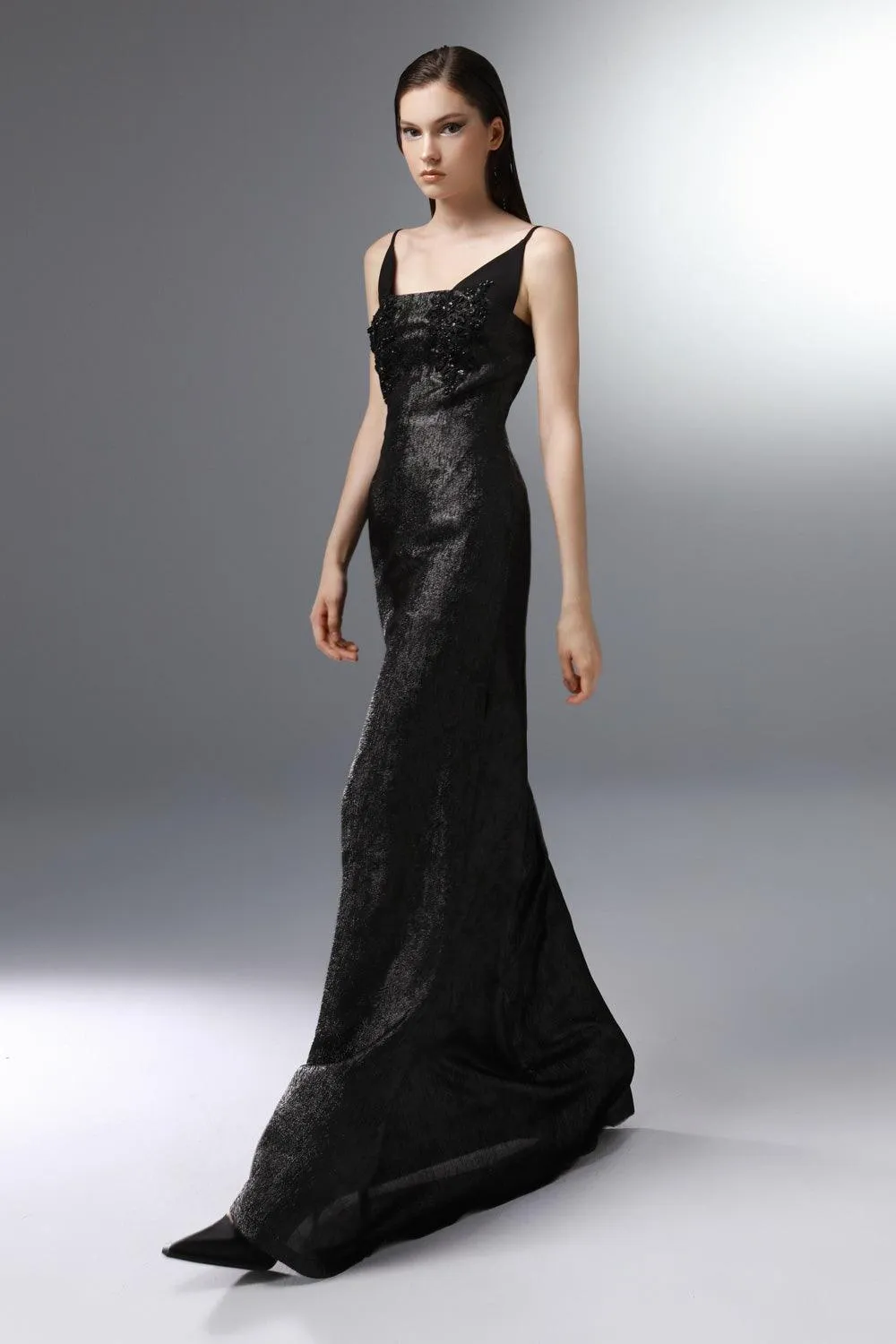 Regale A-line Sleeveless Poly Silk Floor Length Dress