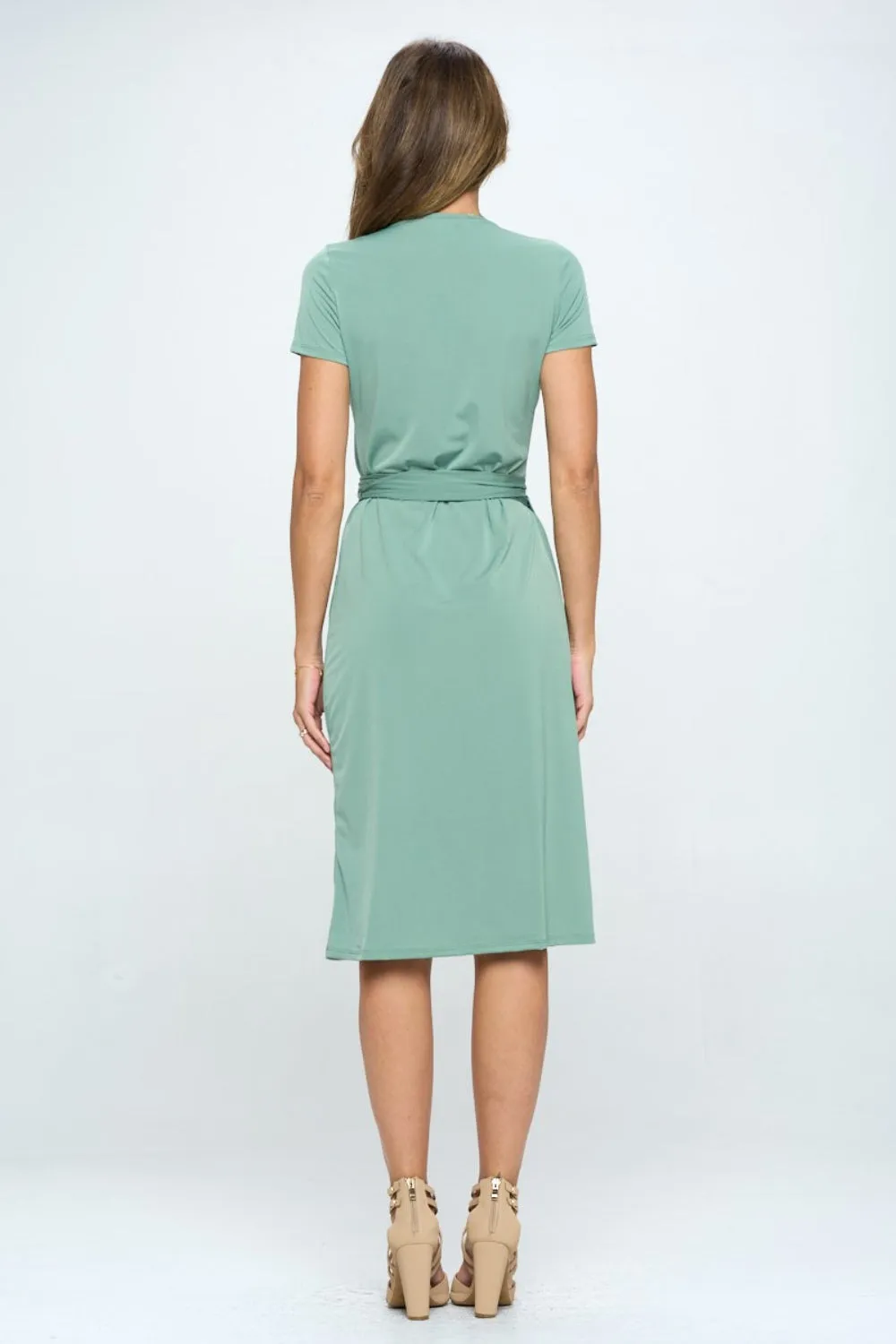 RENEE C Tie Front Surplice Short Sleeve Dress