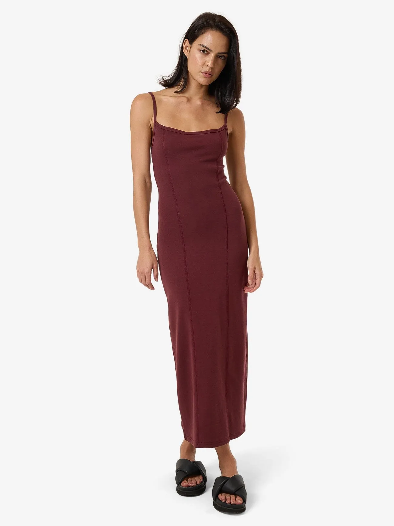 Rib Seam Dress - Dark Cherry