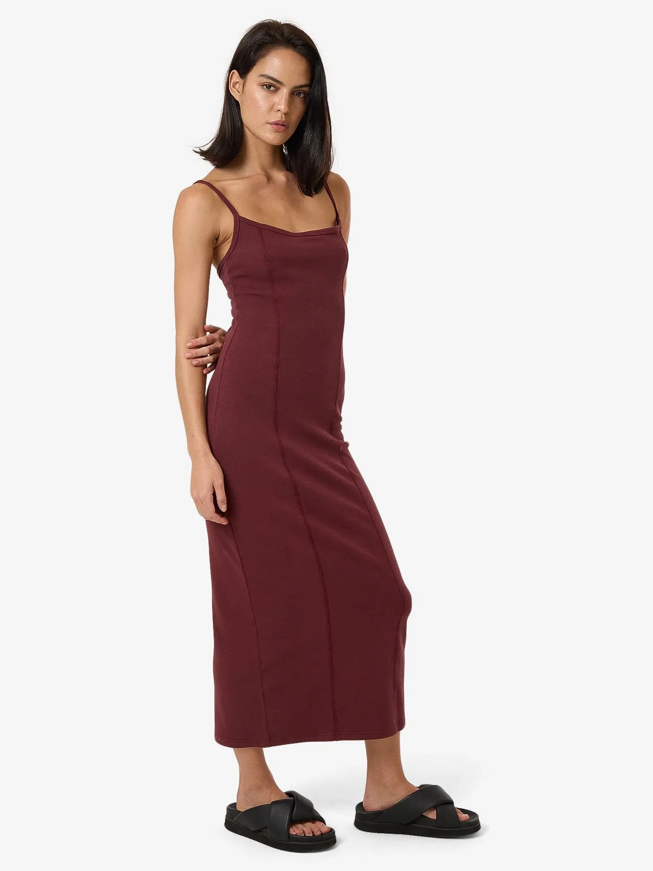 Rib Seam Dress - Dark Cherry