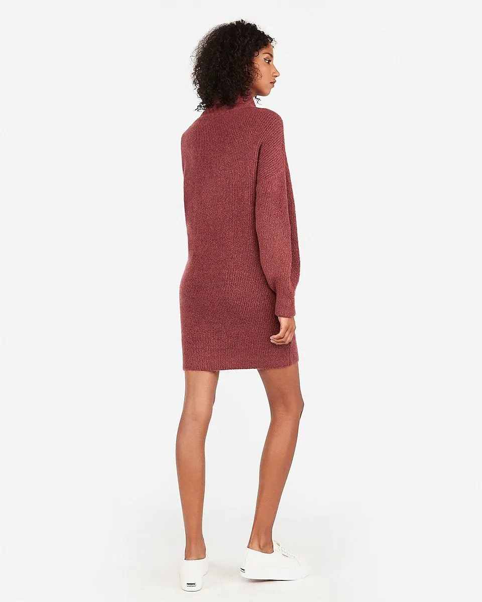 Ribbed Cowl Neck Shift Sweater Dress in Ginger