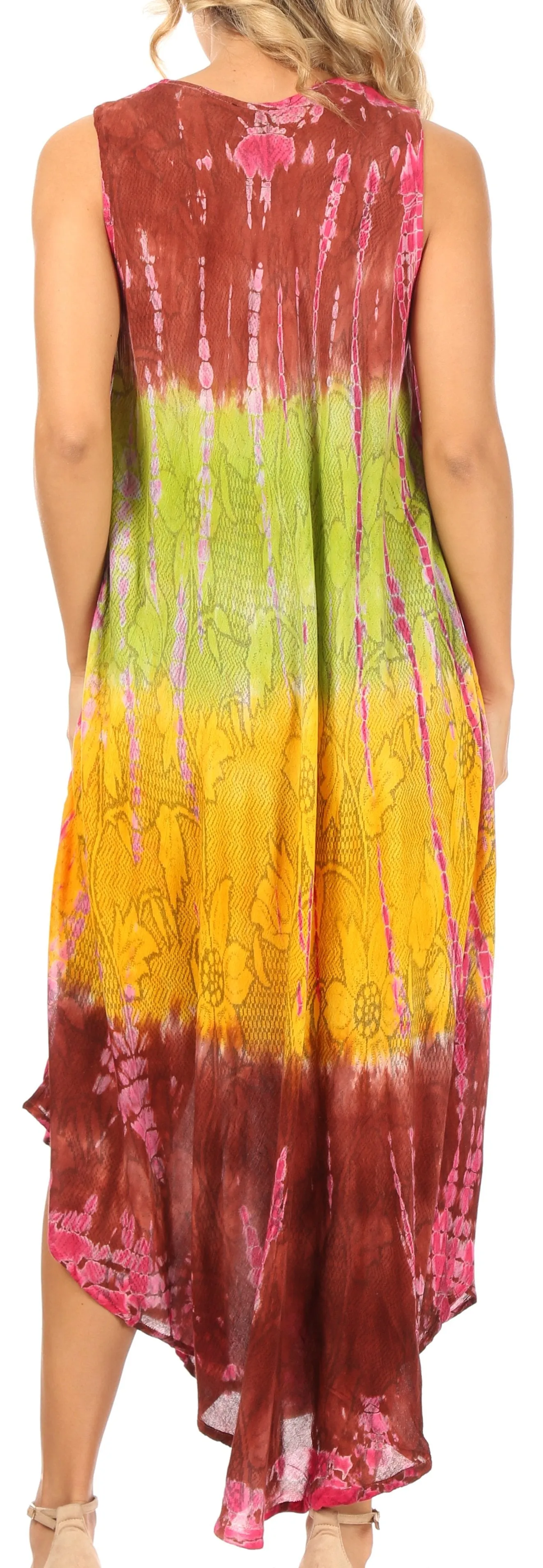 Sakkas Ombre Floral Tie Dye Tank Sheath Caftan Rayon Dress