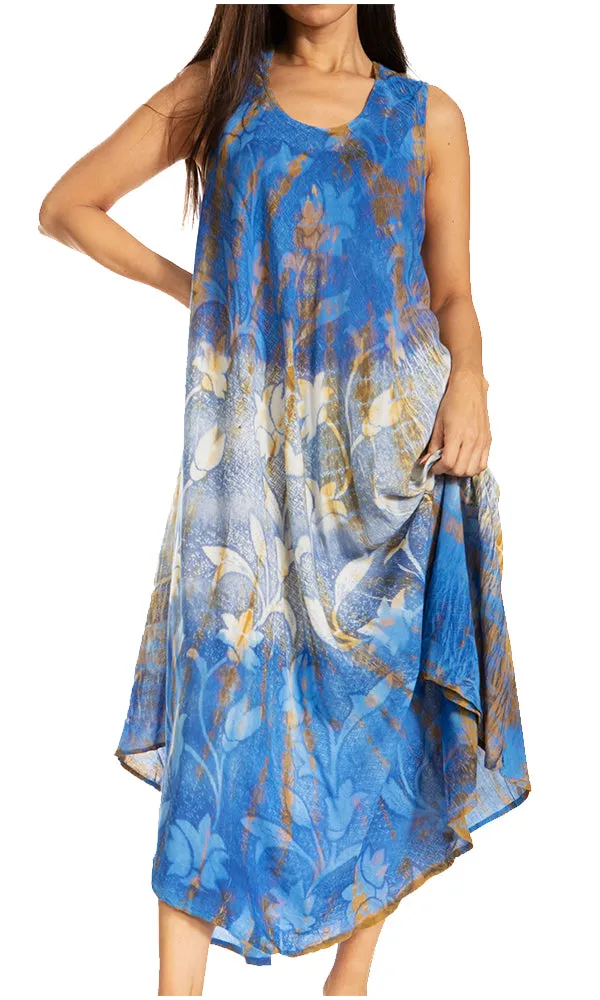 Sakkas Ombre Floral Tie Dye Tank Sheath Caftan Rayon Dress