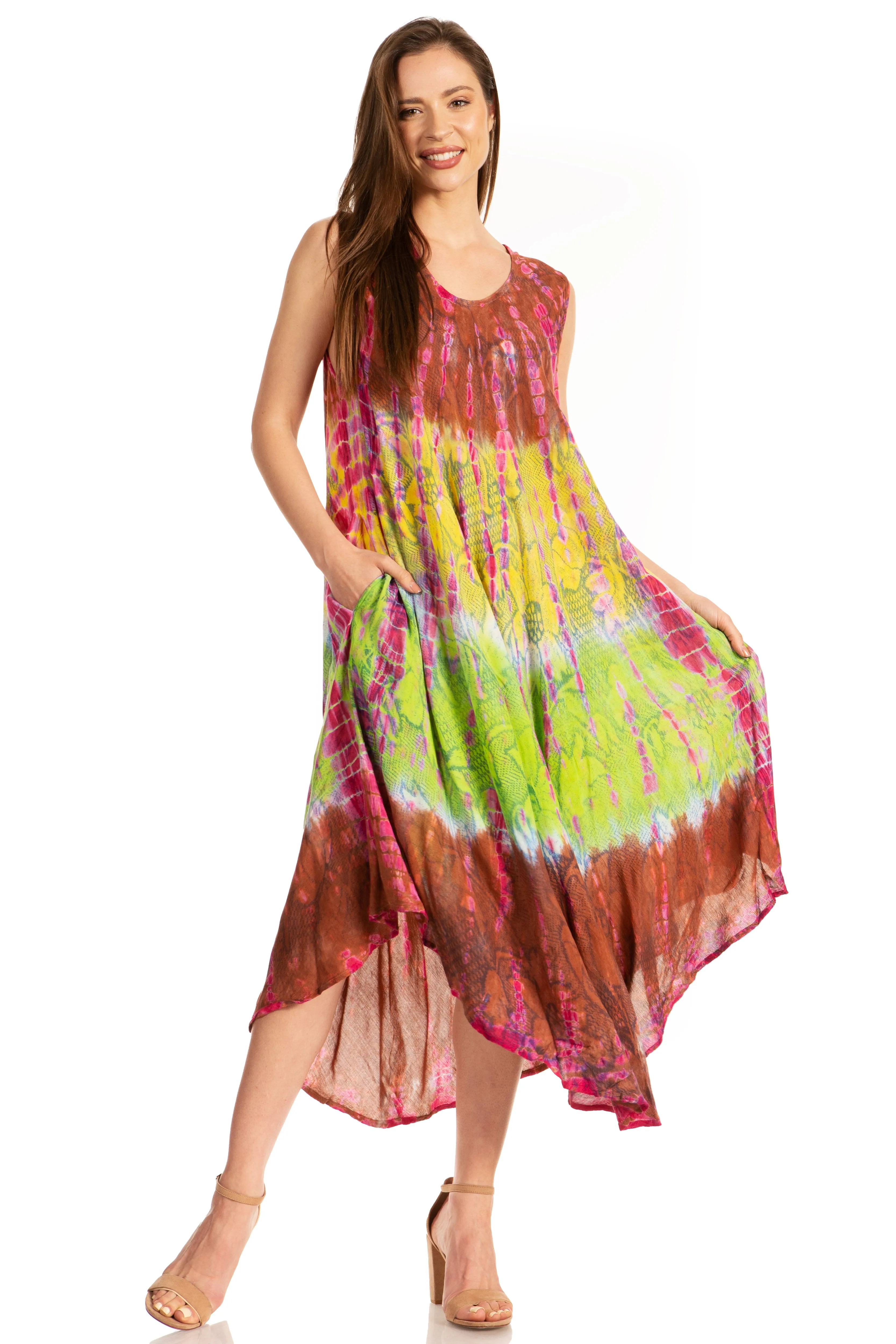 Sakkas Ombre Floral Tie Dye Tank Sheath Caftan Rayon Dress