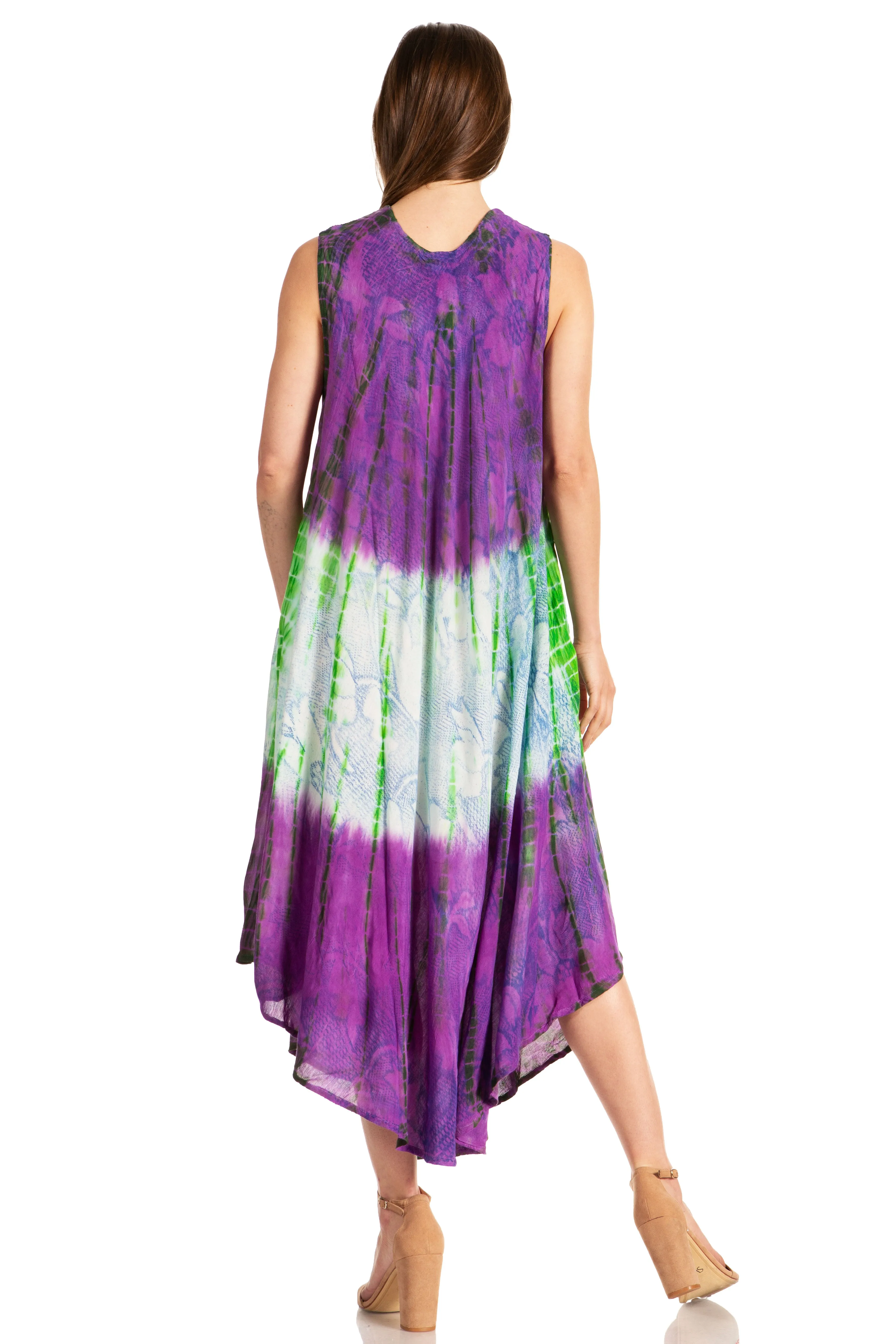 Sakkas Ombre Floral Tie Dye Tank Sheath Caftan Rayon Dress