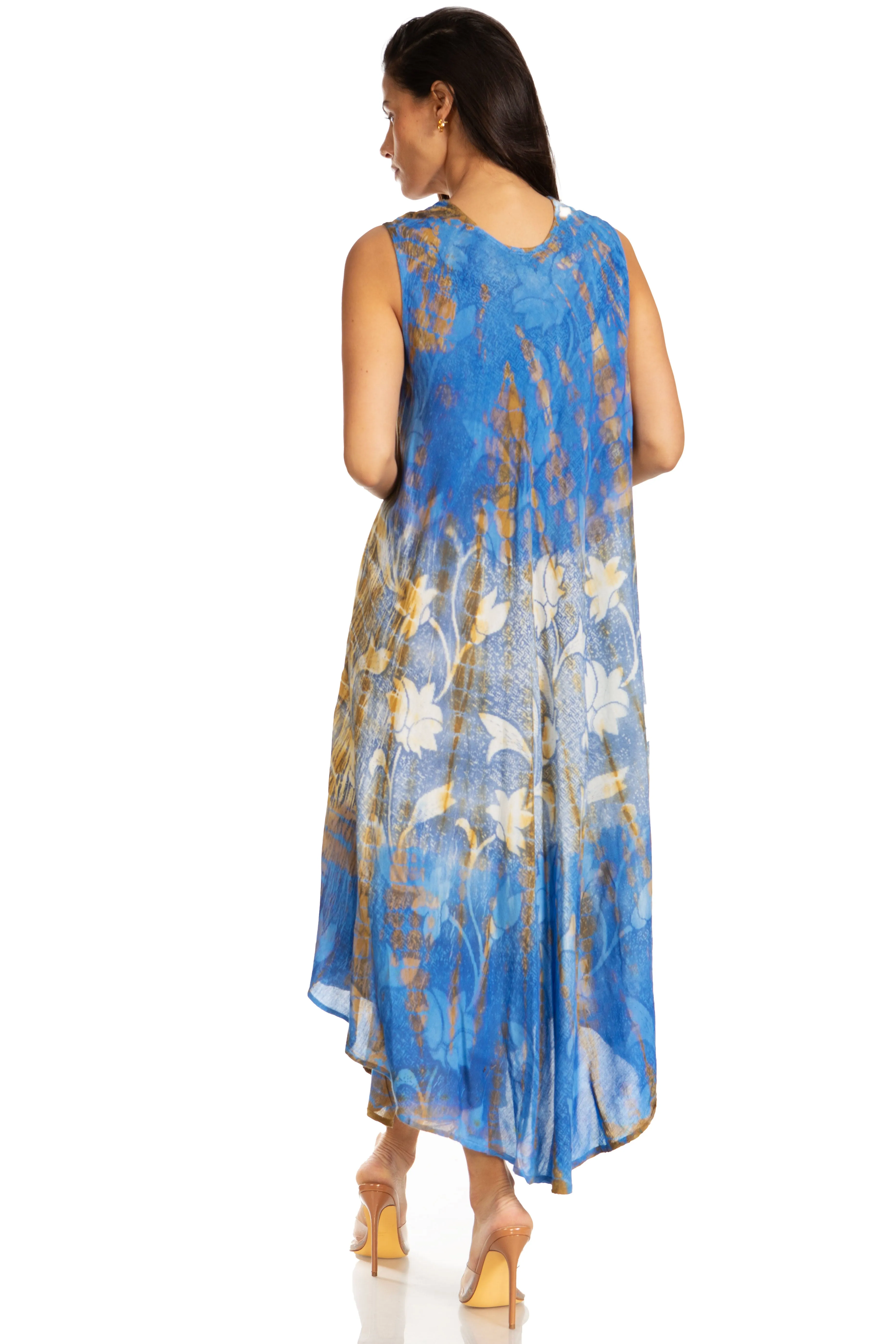 Sakkas Ombre Floral Tie Dye Tank Sheath Caftan Rayon Dress