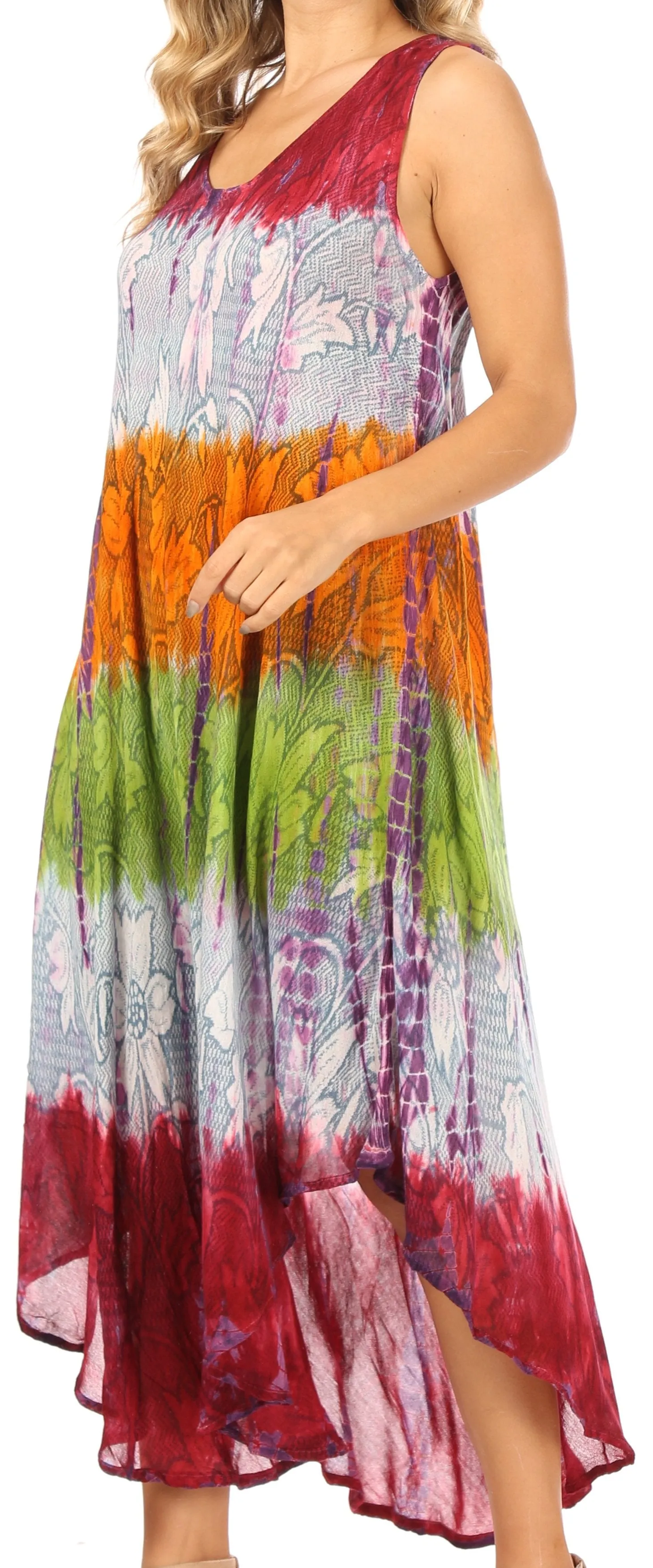 Sakkas Ombre Floral Tie Dye Tank Sheath Caftan Rayon Dress