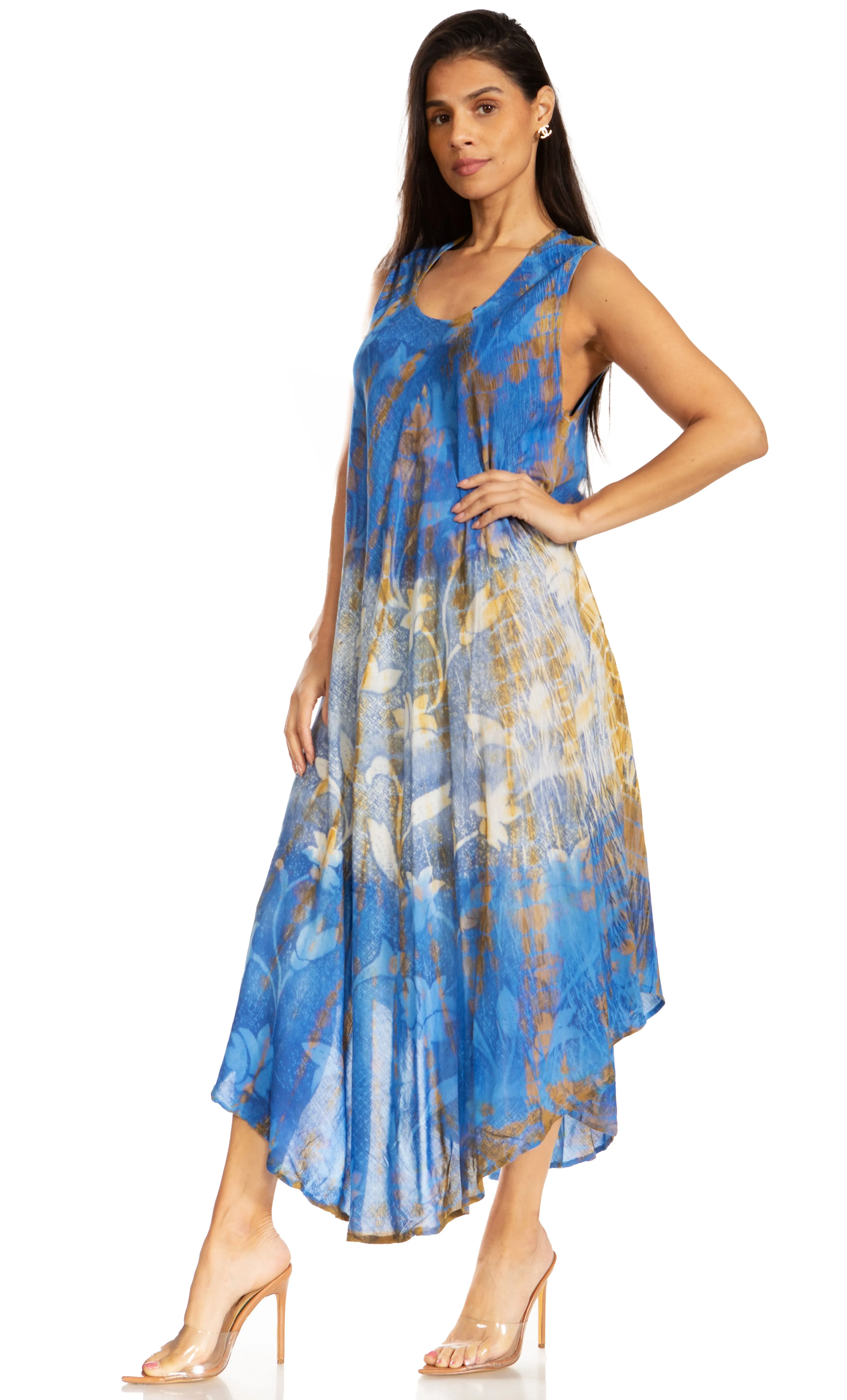 Sakkas Ombre Floral Tie Dye Tank Sheath Caftan Rayon Dress