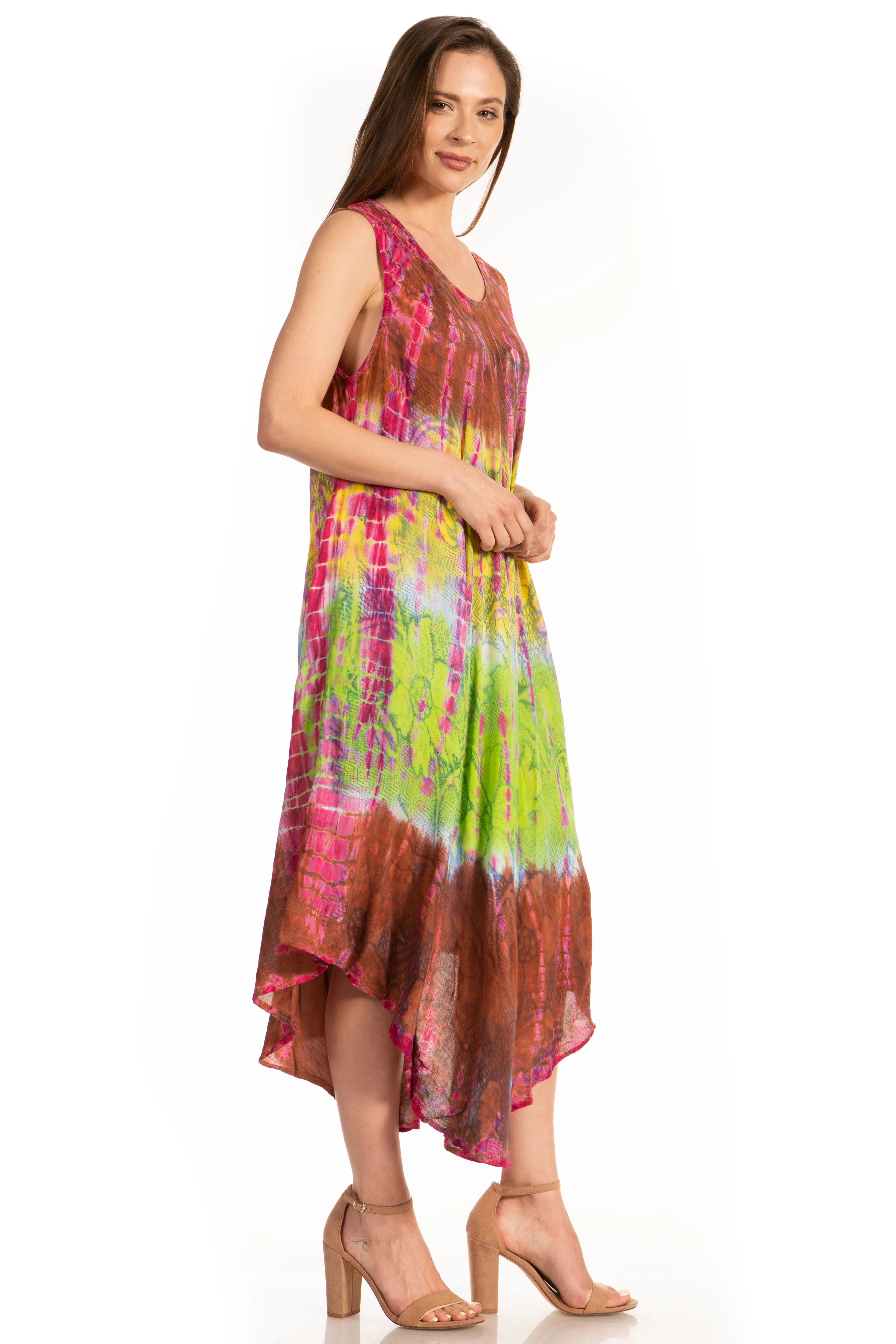 Sakkas Ombre Floral Tie Dye Tank Sheath Caftan Rayon Dress