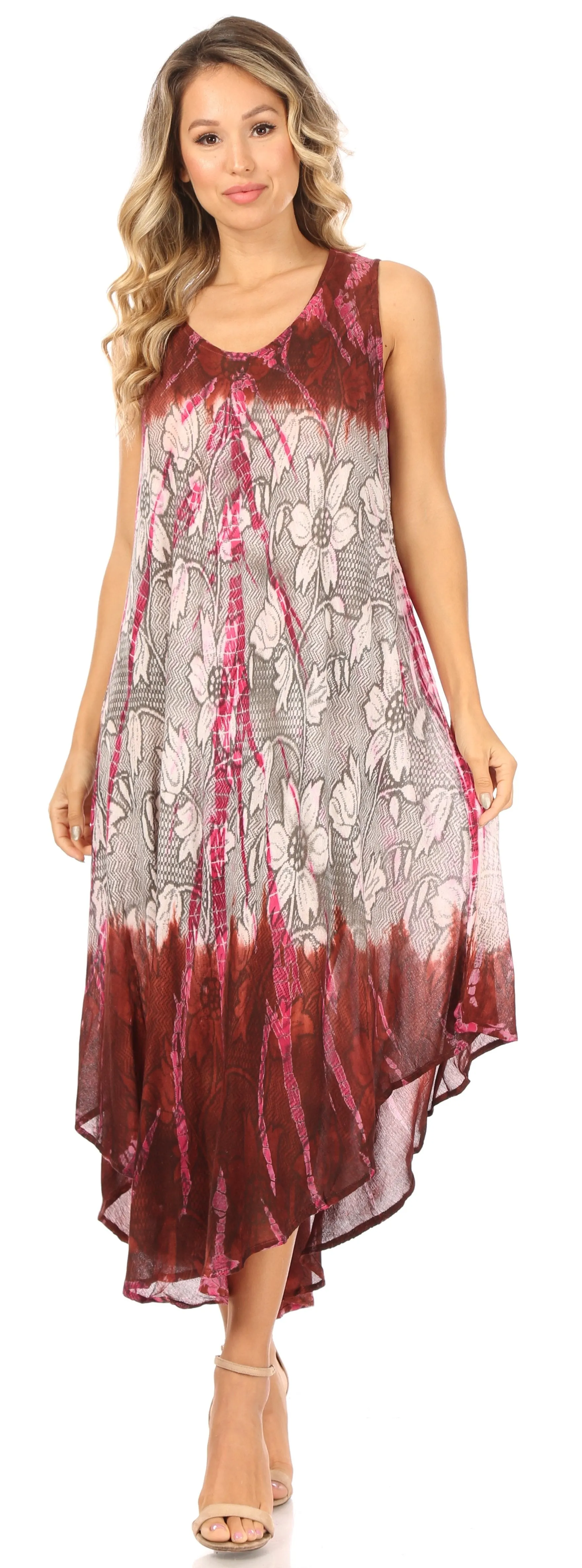 Sakkas Ombre Floral Tie Dye Tank Sheath Caftan Rayon Dress