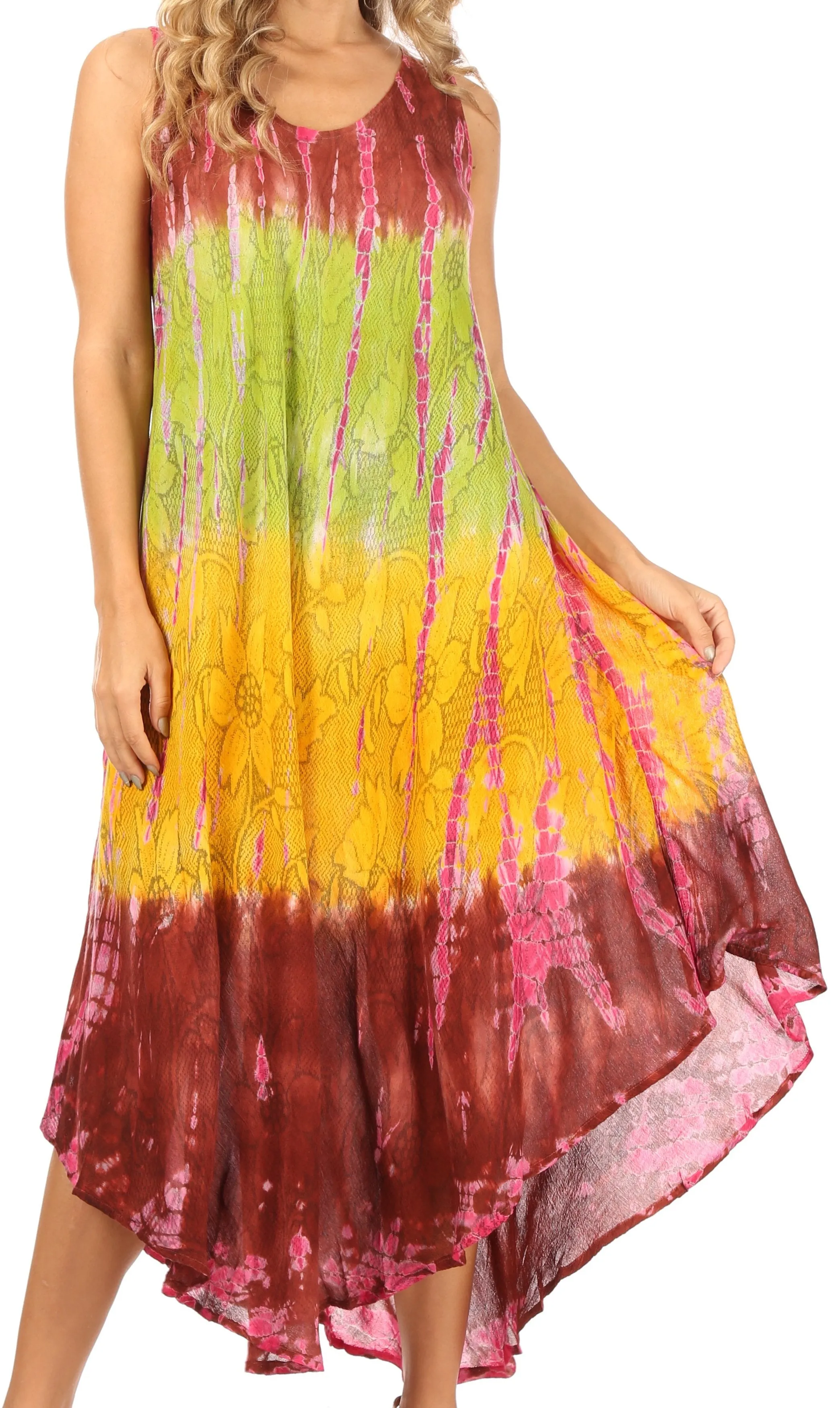 Sakkas Ombre Floral Tie Dye Tank Sheath Caftan Rayon Dress