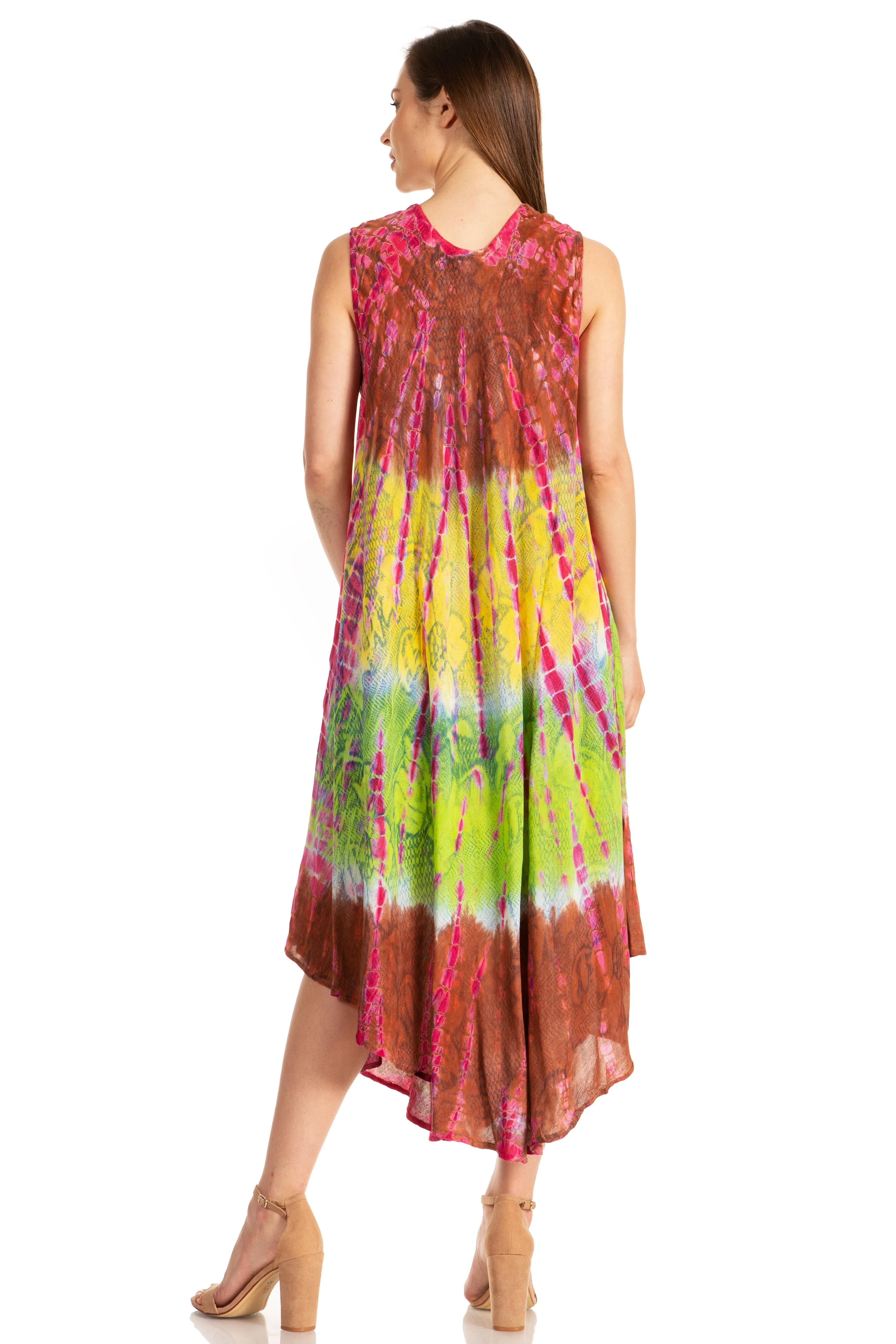 Sakkas Ombre Floral Tie Dye Tank Sheath Caftan Rayon Dress