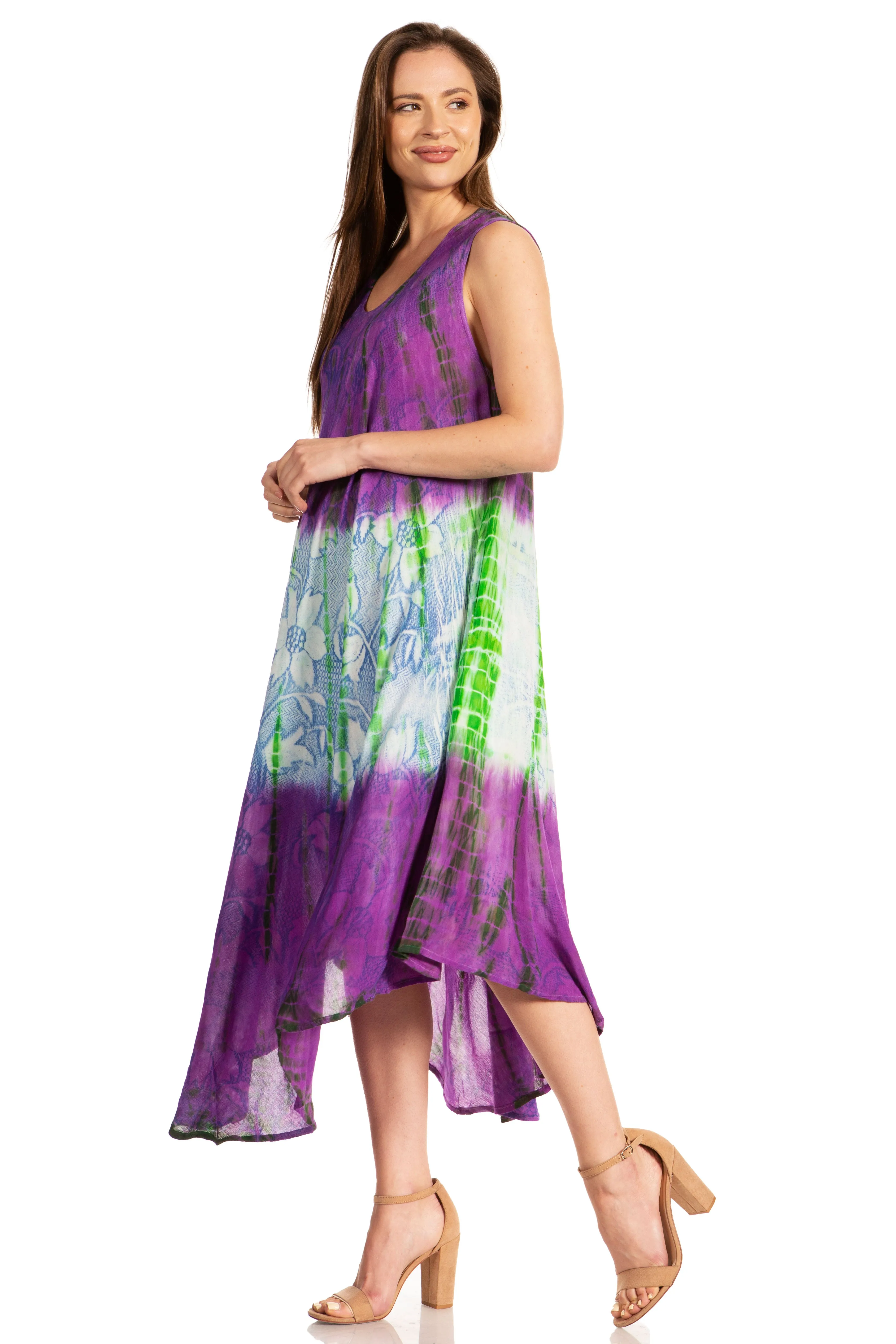 Sakkas Ombre Floral Tie Dye Tank Sheath Caftan Rayon Dress