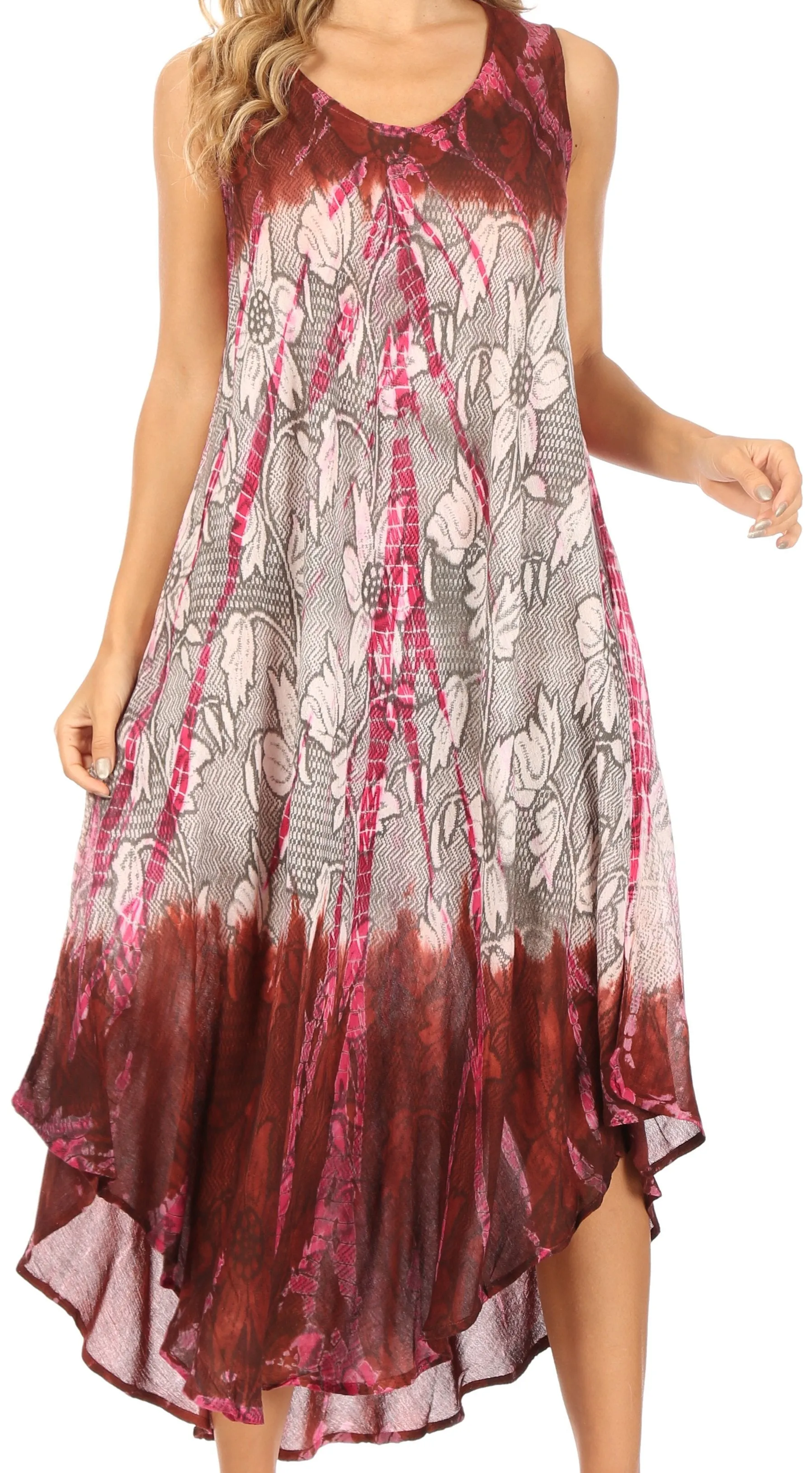 Sakkas Ombre Floral Tie Dye Tank Sheath Caftan Rayon Dress