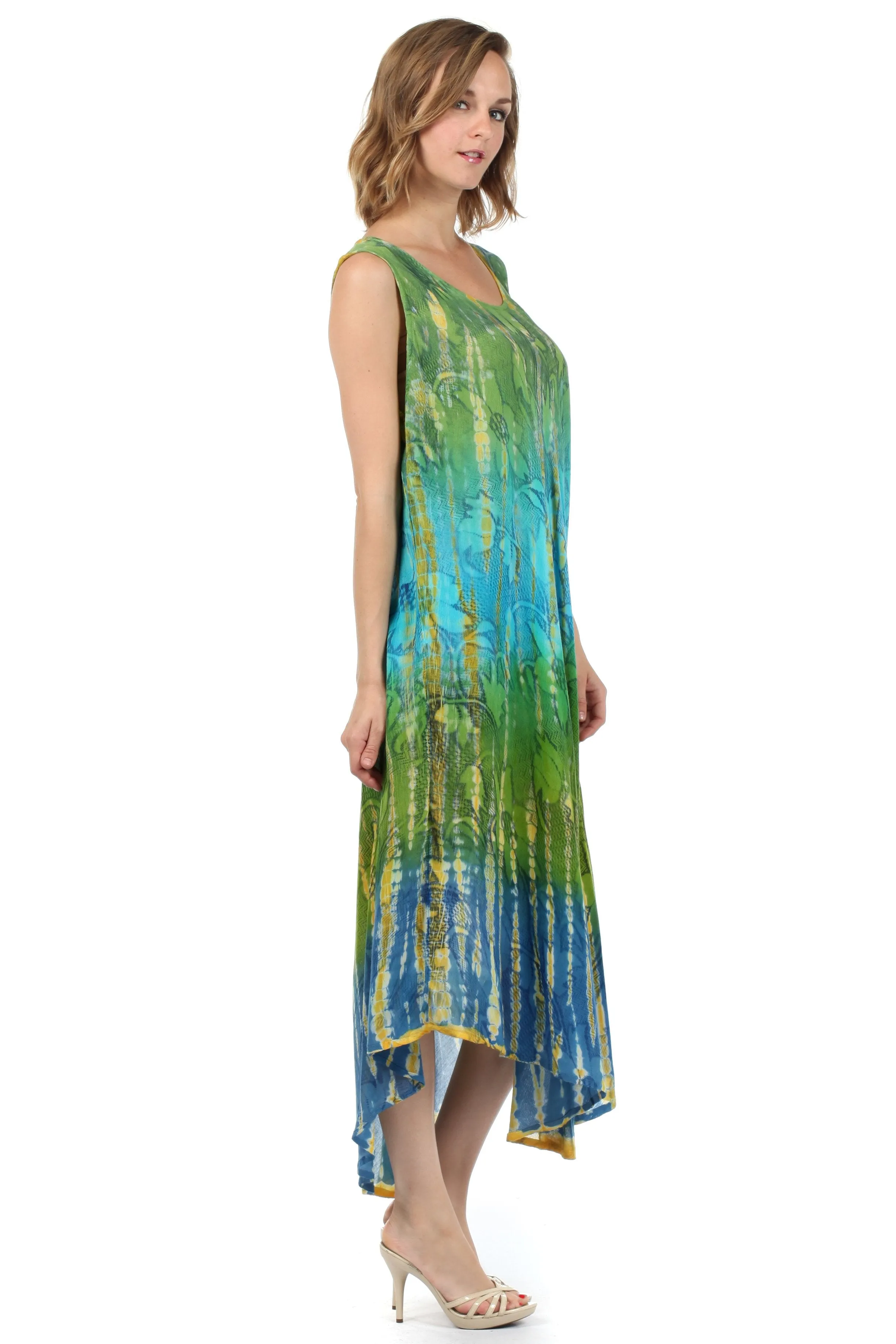 Sakkas Ombre Floral Tie Dye Tank Sheath Caftan Rayon Dress