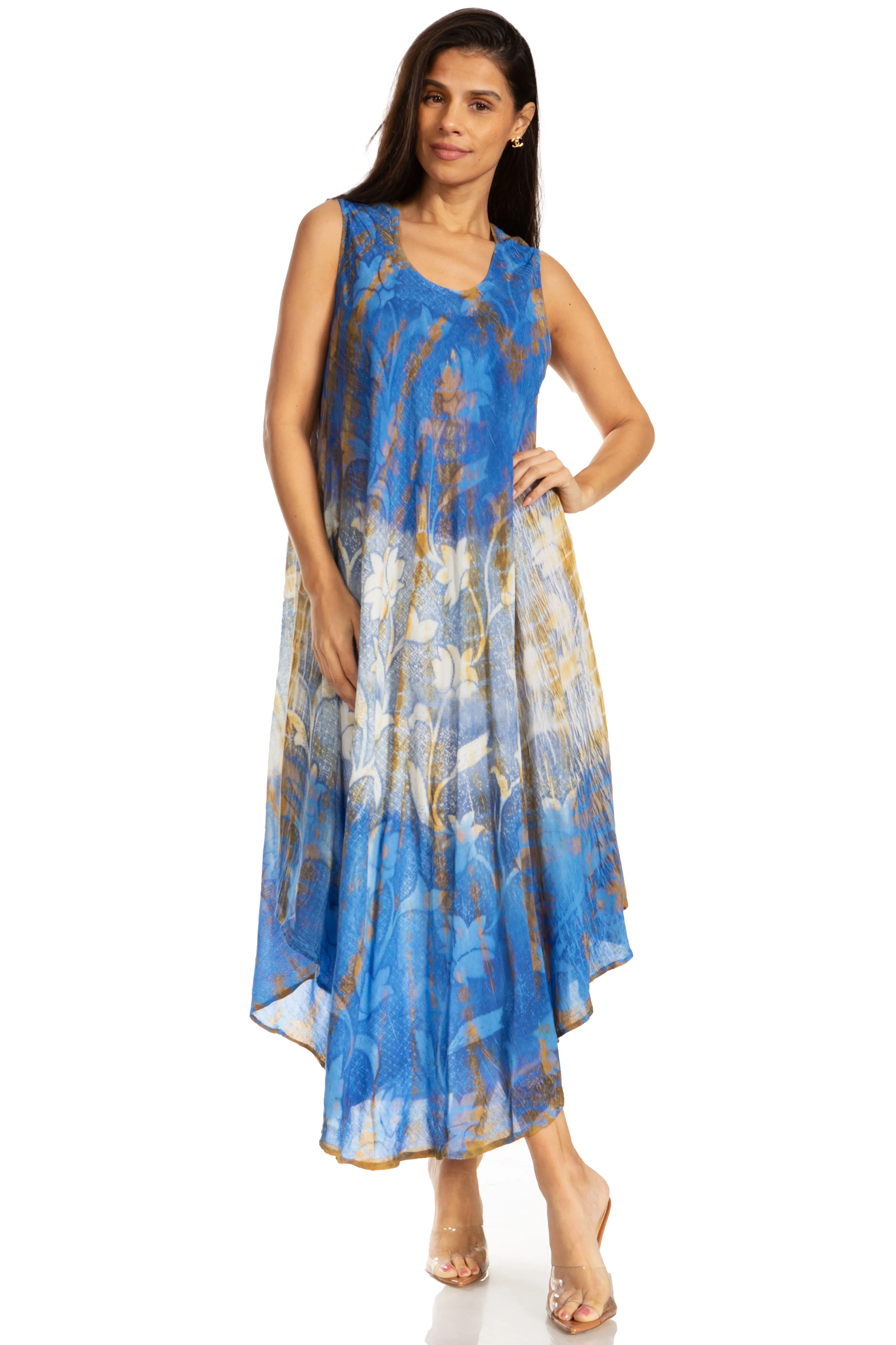 Sakkas Ombre Floral Tie Dye Tank Sheath Caftan Rayon Dress