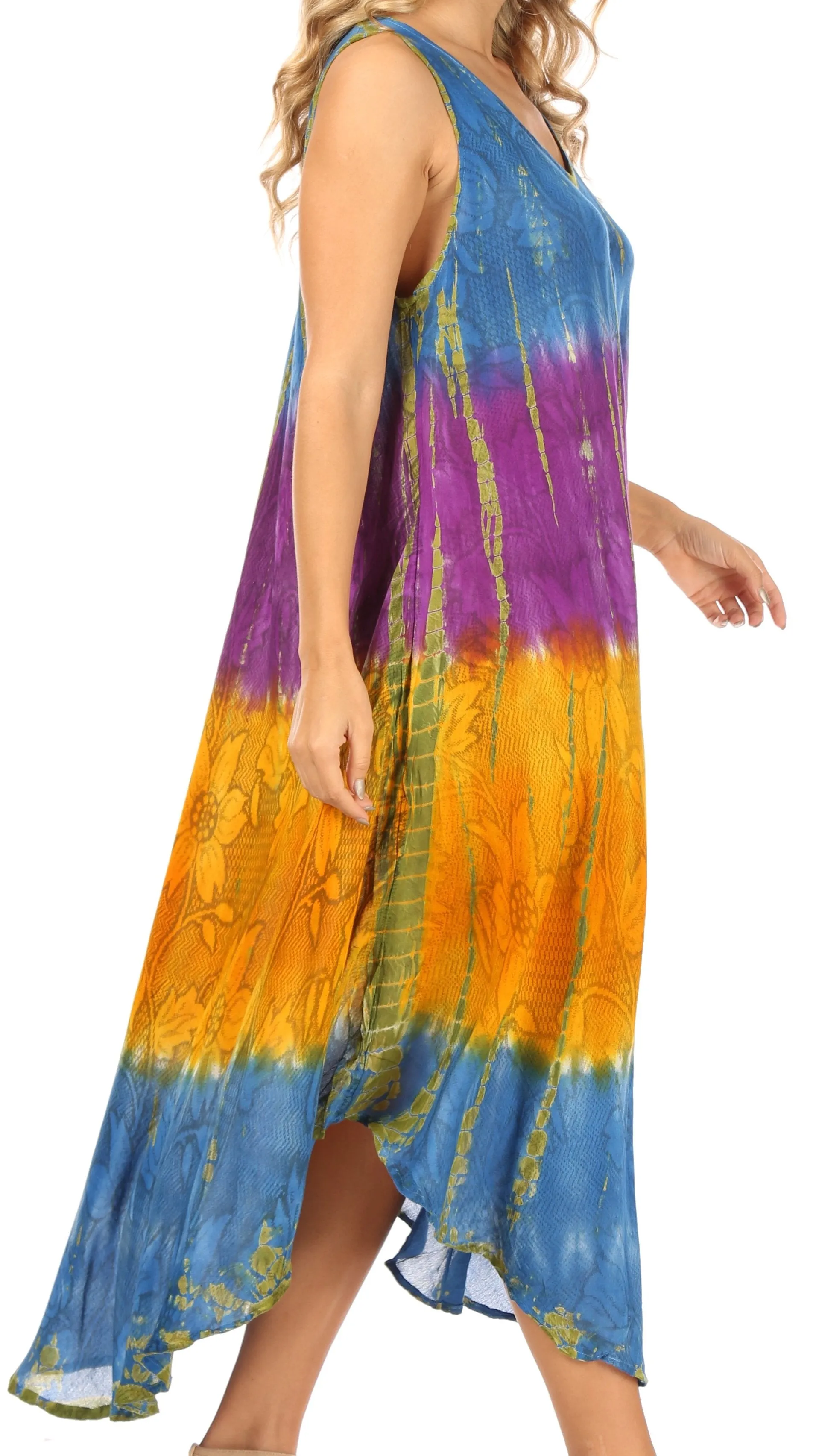 Sakkas Ombre Floral Tie Dye Tank Sheath Caftan Rayon Dress