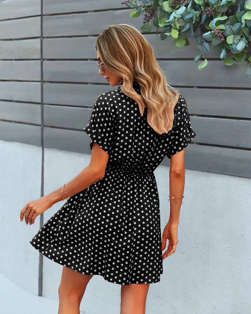 Sale Polka Dot Print Summer Dress Women Beach Short Sleeve Midi Dress Office Lady Casual Dresses Korean Fashion Lace Up 2024