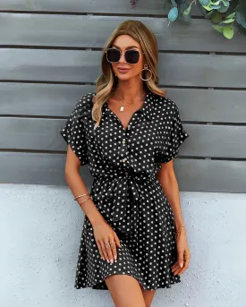 Sale Polka Dot Print Summer Dress Women Beach Short Sleeve Midi Dress Office Lady Casual Dresses Korean Fashion Lace Up 2024