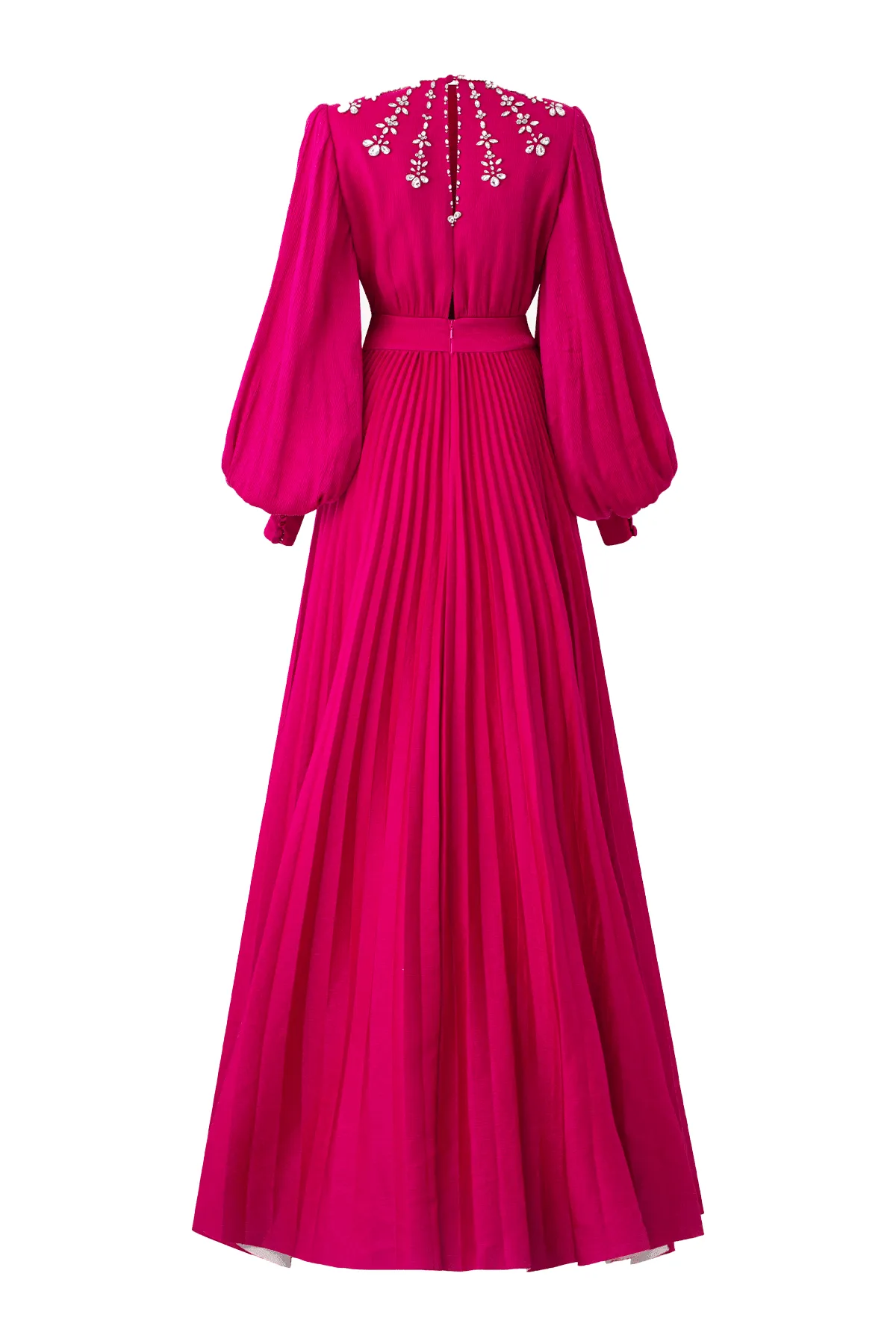 Scarlet Pleated Bishop Sleeved Silk Maxi Dress