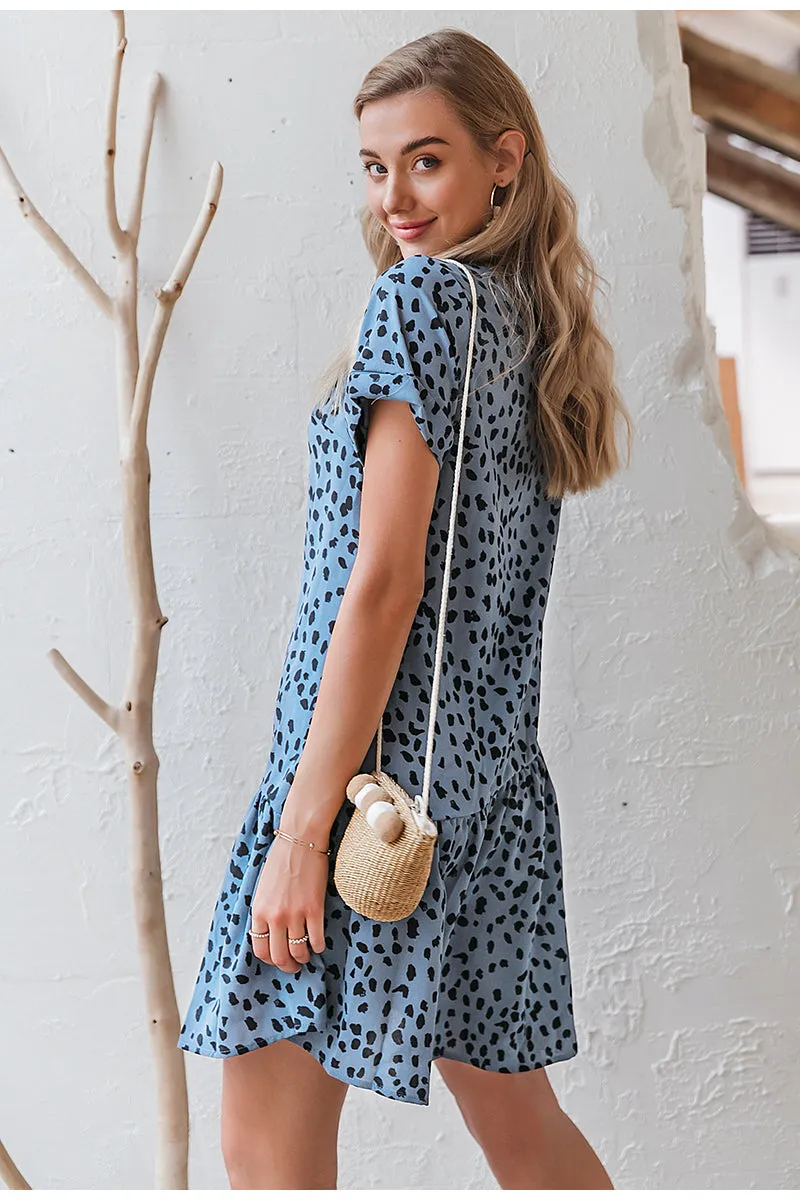 Sexy Leopard Print Elegant Office Lady Vintage Short Boho Sundress