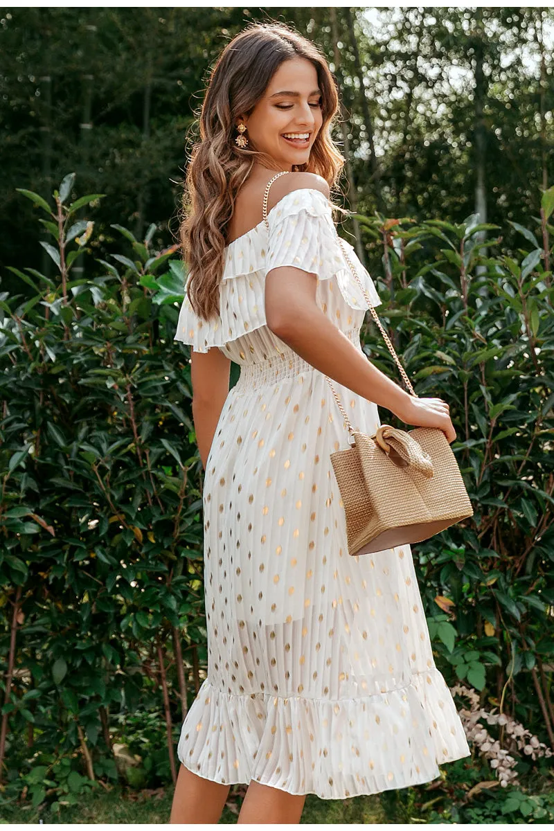 Sexy Off Shoulder Elegant Vintage Dot Summer Long Maxi Dress