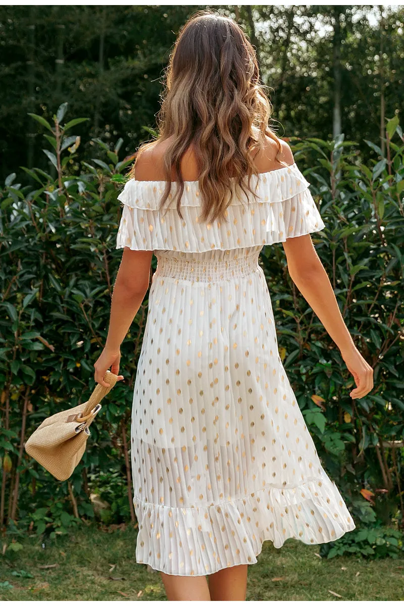 Sexy Off Shoulder Elegant Vintage Dot Summer Long Maxi Dress