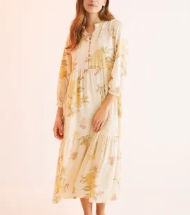 Shirred Floral Dress Yellow