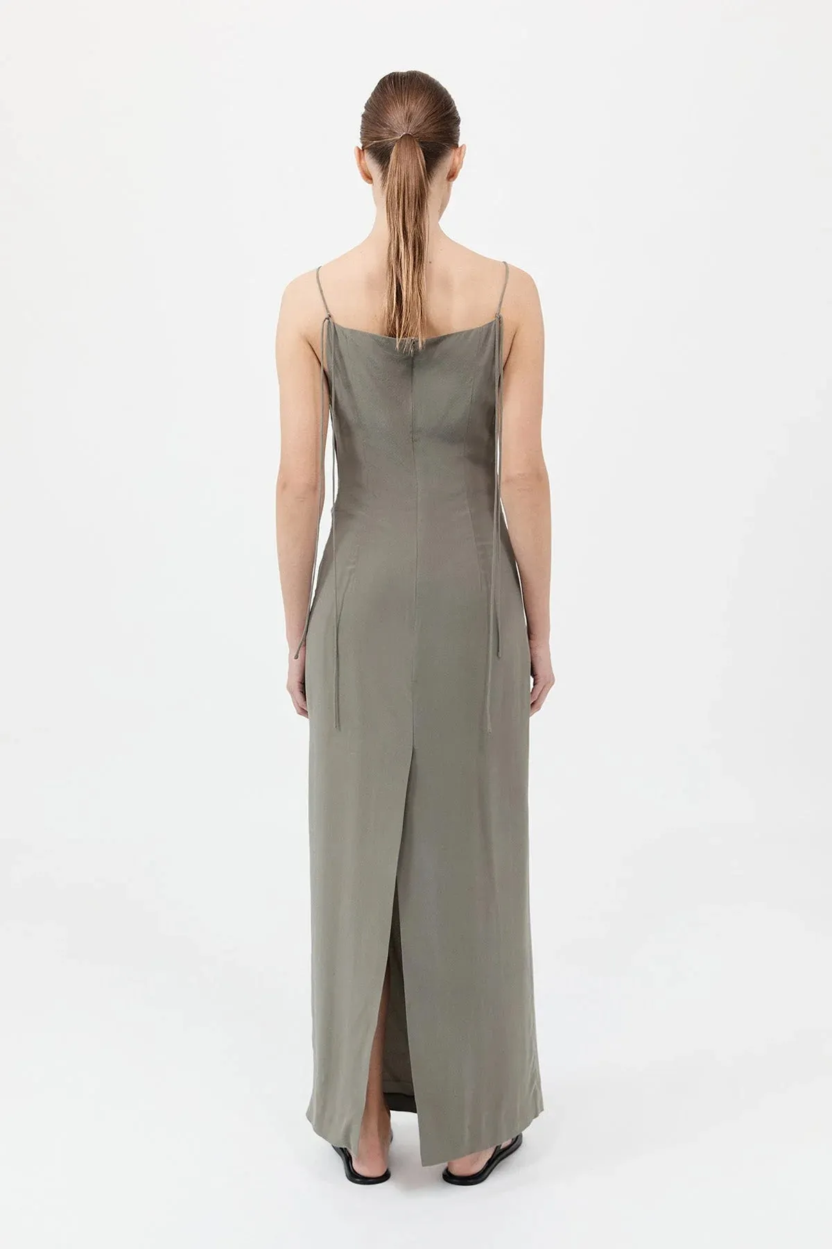 Silk Tuck Dress - Smokey Olive