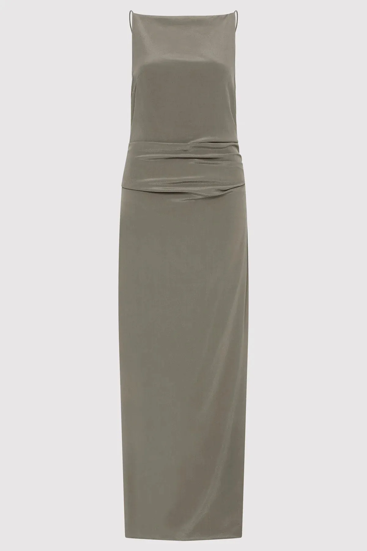 Silk Tuck Dress - Smokey Olive