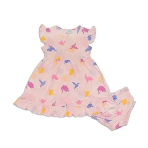 Silkberry Baby Bamboo Ruffle Dress with Bloomer (Origami Print)