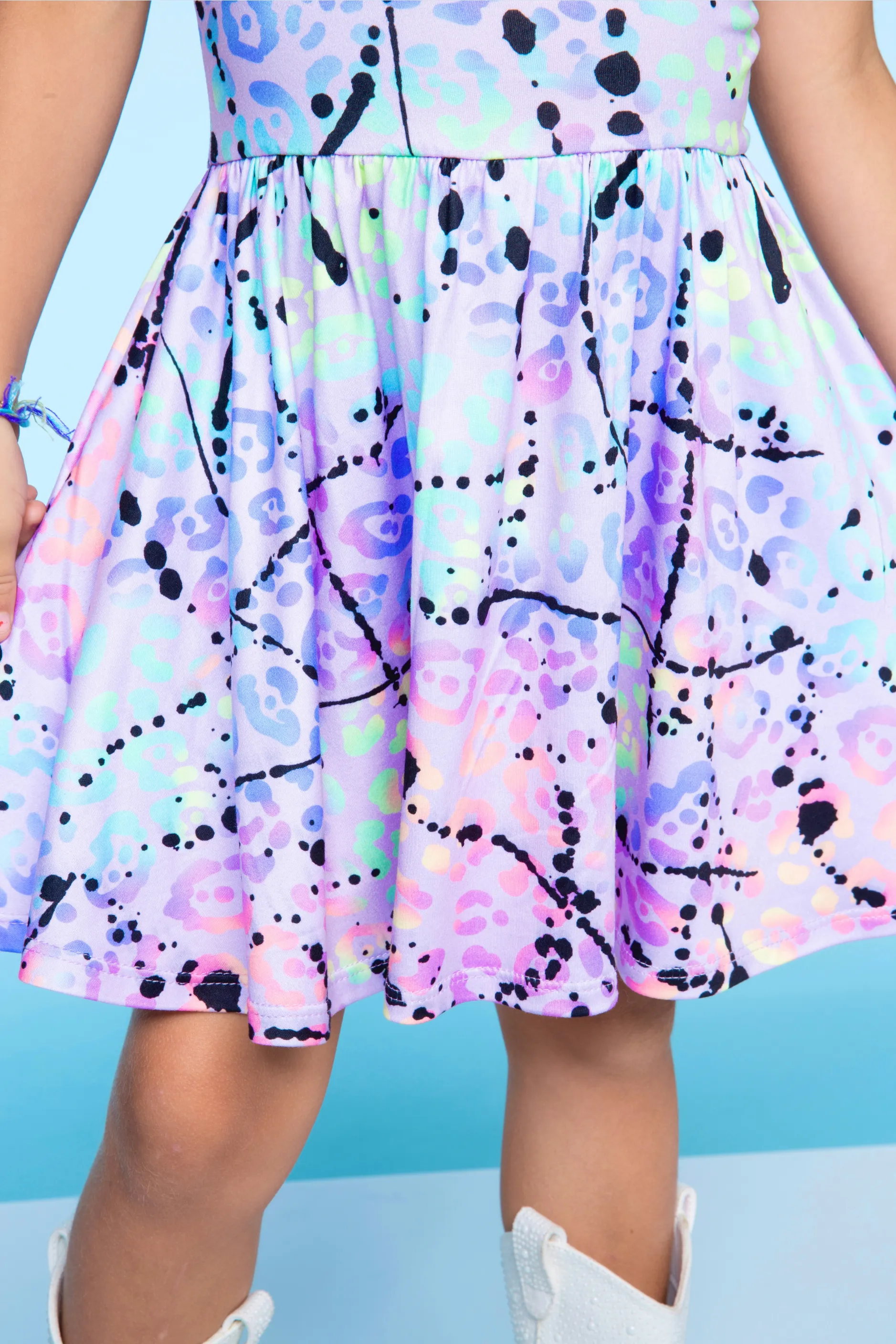 Simply Soft Short Sleeve Be Happy Dress - Lilac Leopard Splatter