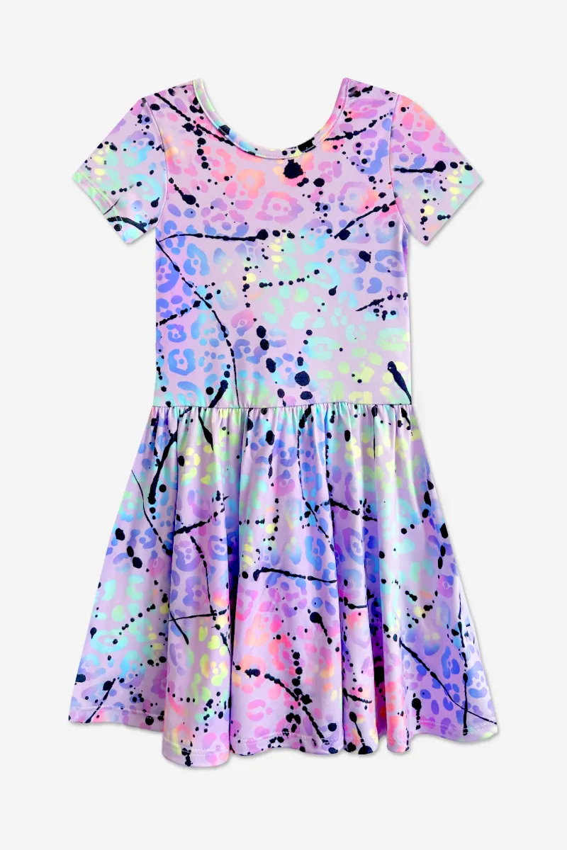 Simply Soft Short Sleeve Be Happy Dress - Lilac Leopard Splatter