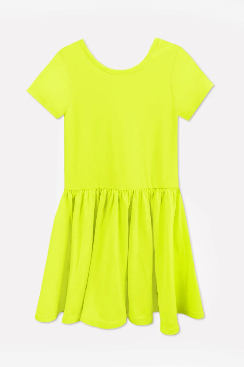 Simply Soft Short Sleeve Be Happy Dress - Neon Lemon Lime