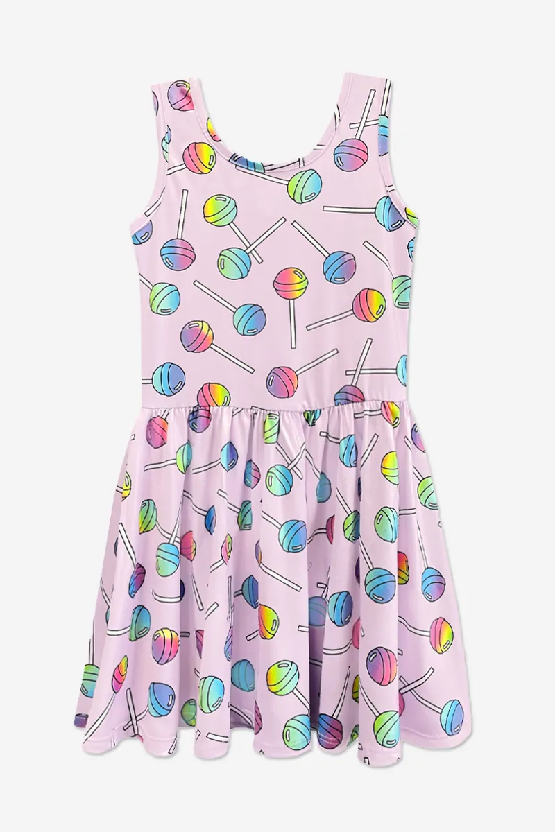 Simply Soft Tank Scoop Back Be Happy Dress - Pink Rainbow Lollipops