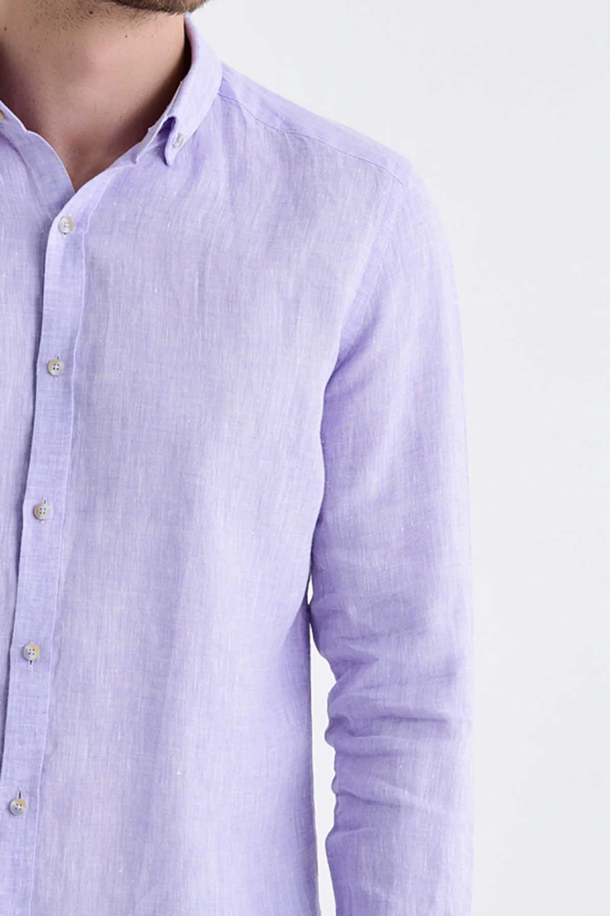 Slim Fit Long Sleeve Linen Lilac Dress Shirt