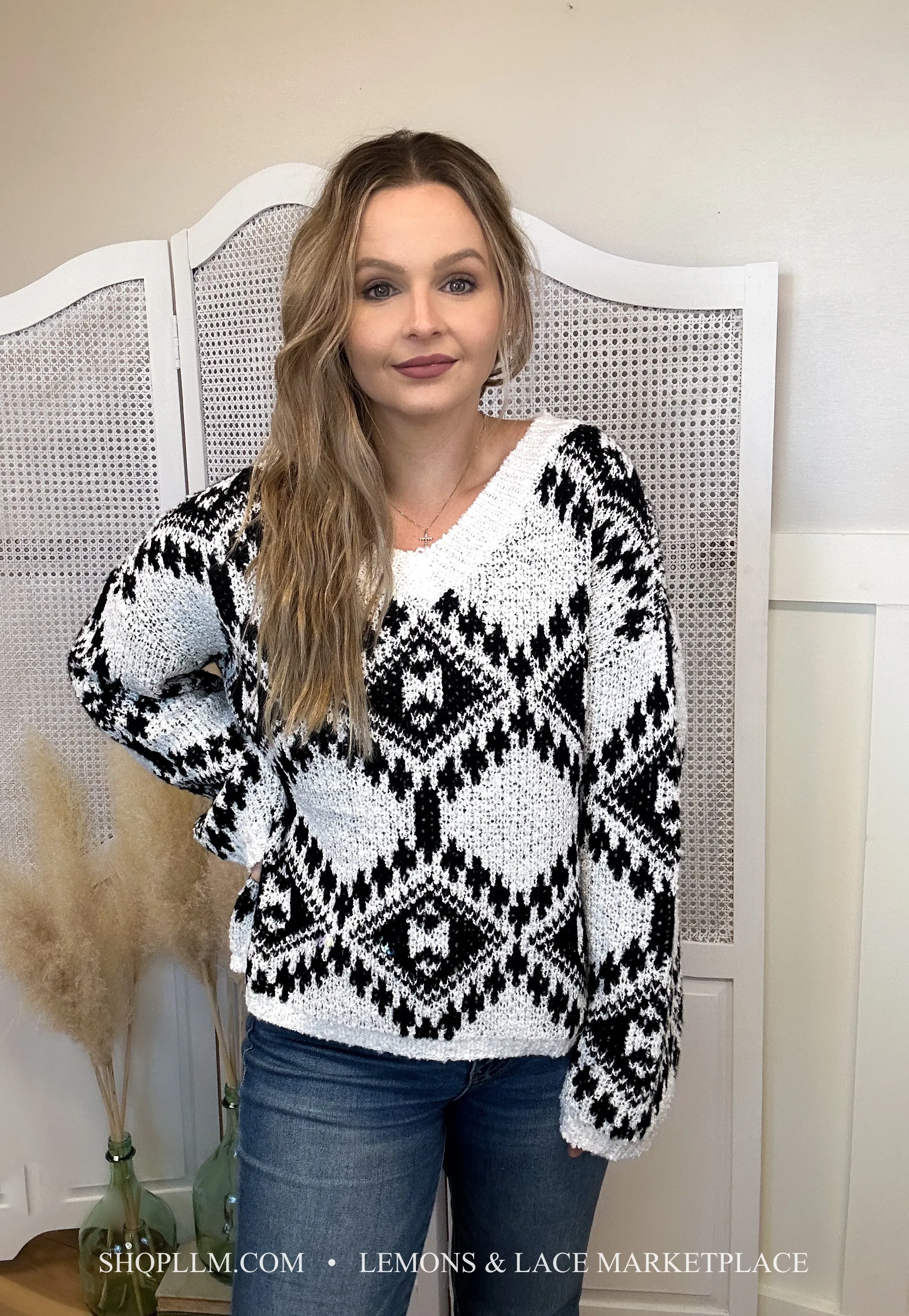 Staci Aztec Pattern Knit Sweater